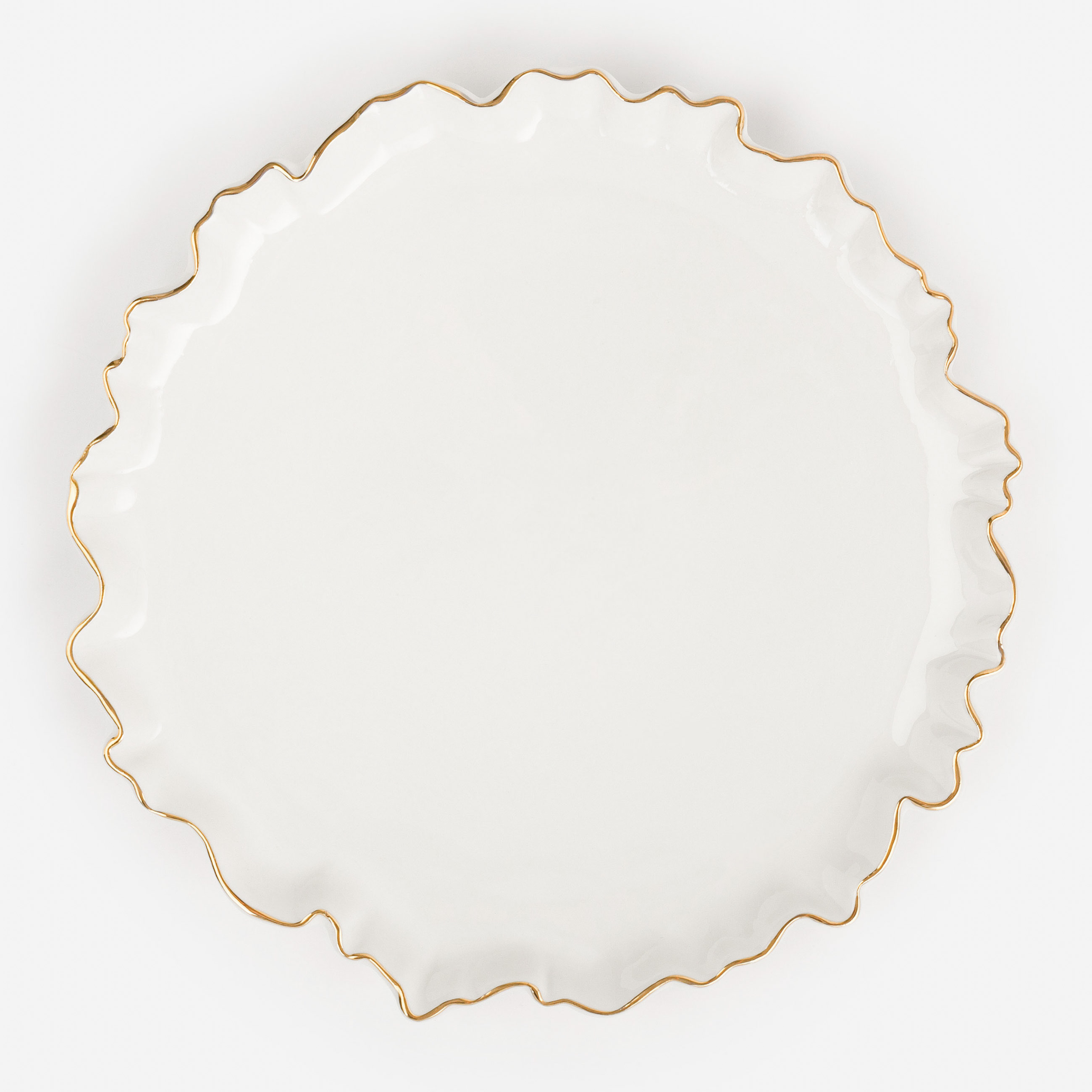 Тарелка обеденная, 25 см, фарфор P, с золотистым кантом, Мятый эффект, Crumple gold, image-0