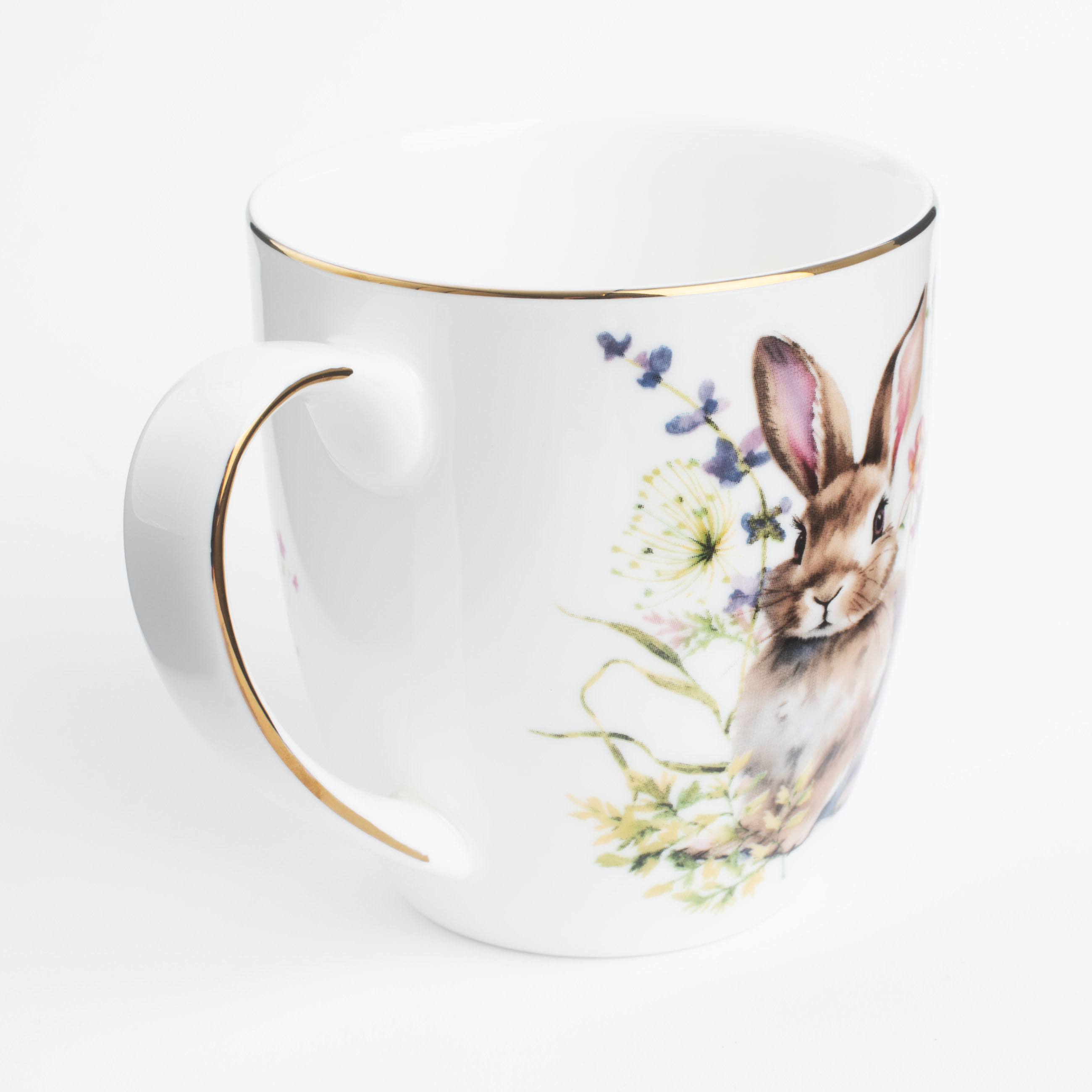 Кружка, 370 мл, фарфор F, белая, с золотистым кантом, Кролик в цветах, Natural Easter изображение № 3