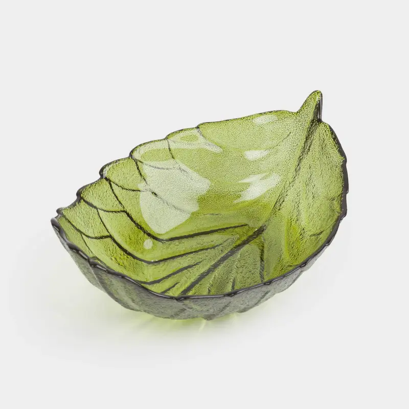 Салатник, 25х10 см, 800 мл, стекло, зеленый, Лист, Curvy