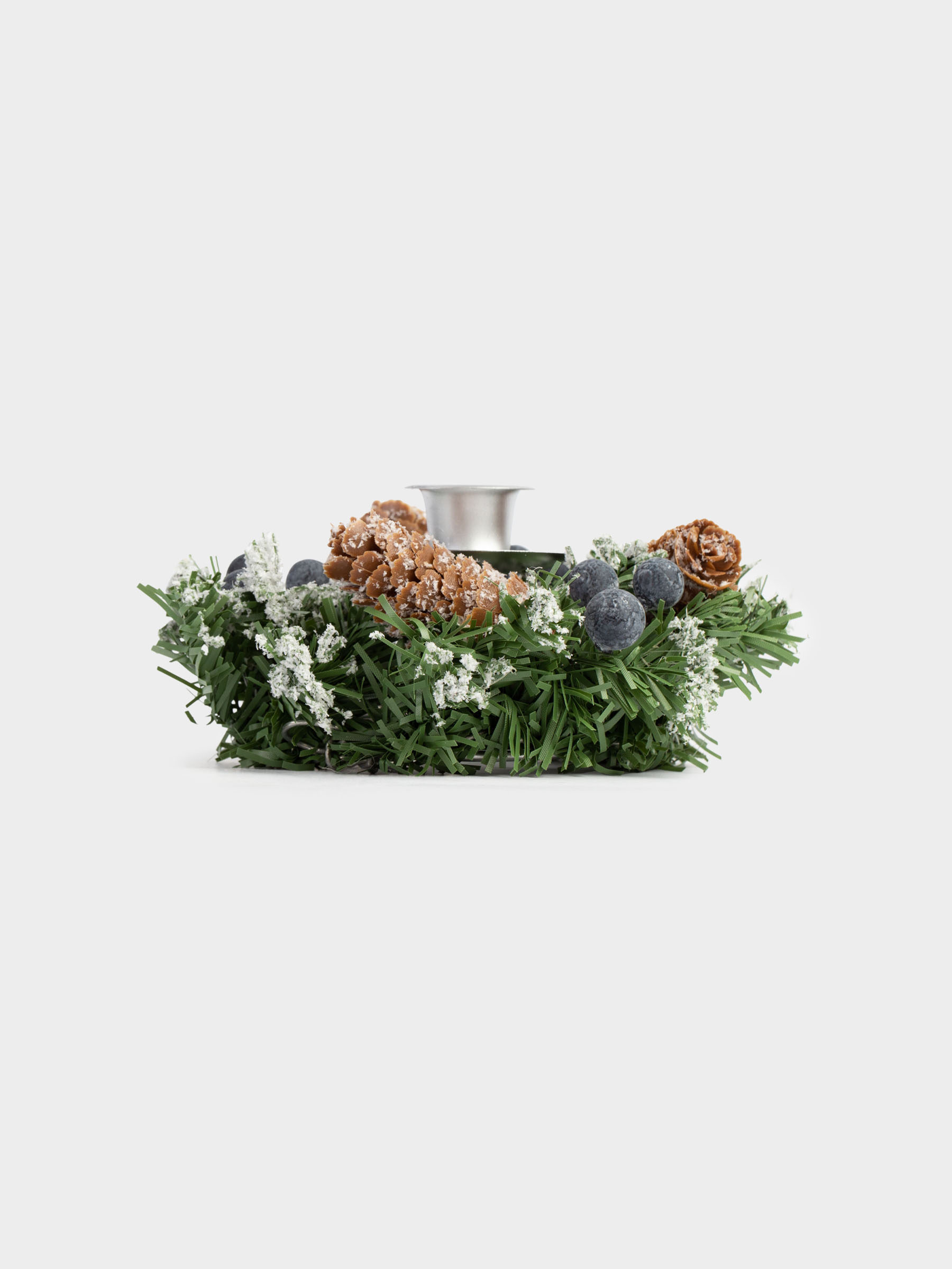 Подсвечник, 15 см, для тонкой свечи, ПВХ/металл, Синие ягоды и шишки, Snowy blue berry, image-1