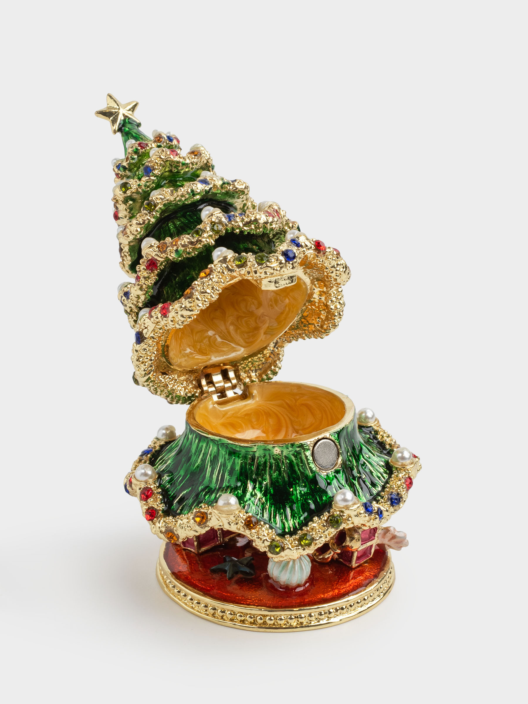 Шкатулка, 6x10 см, металл, зеленая, Елка со звездой, Christmas style, image-1