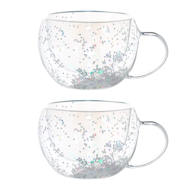 Кружка, 270 мл, 2 шт, стекло Б, перламутр, с серебристыми сердечками, Air sparkly, image-0
