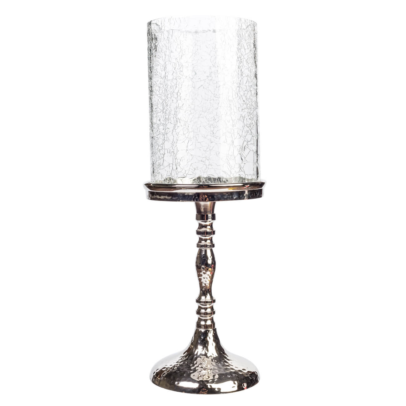 Kuchenland Подсвечник, 32 см, для одной свечи, на ножке, стекло/металл, серебристый, Кракелюр, Fantastic Ice