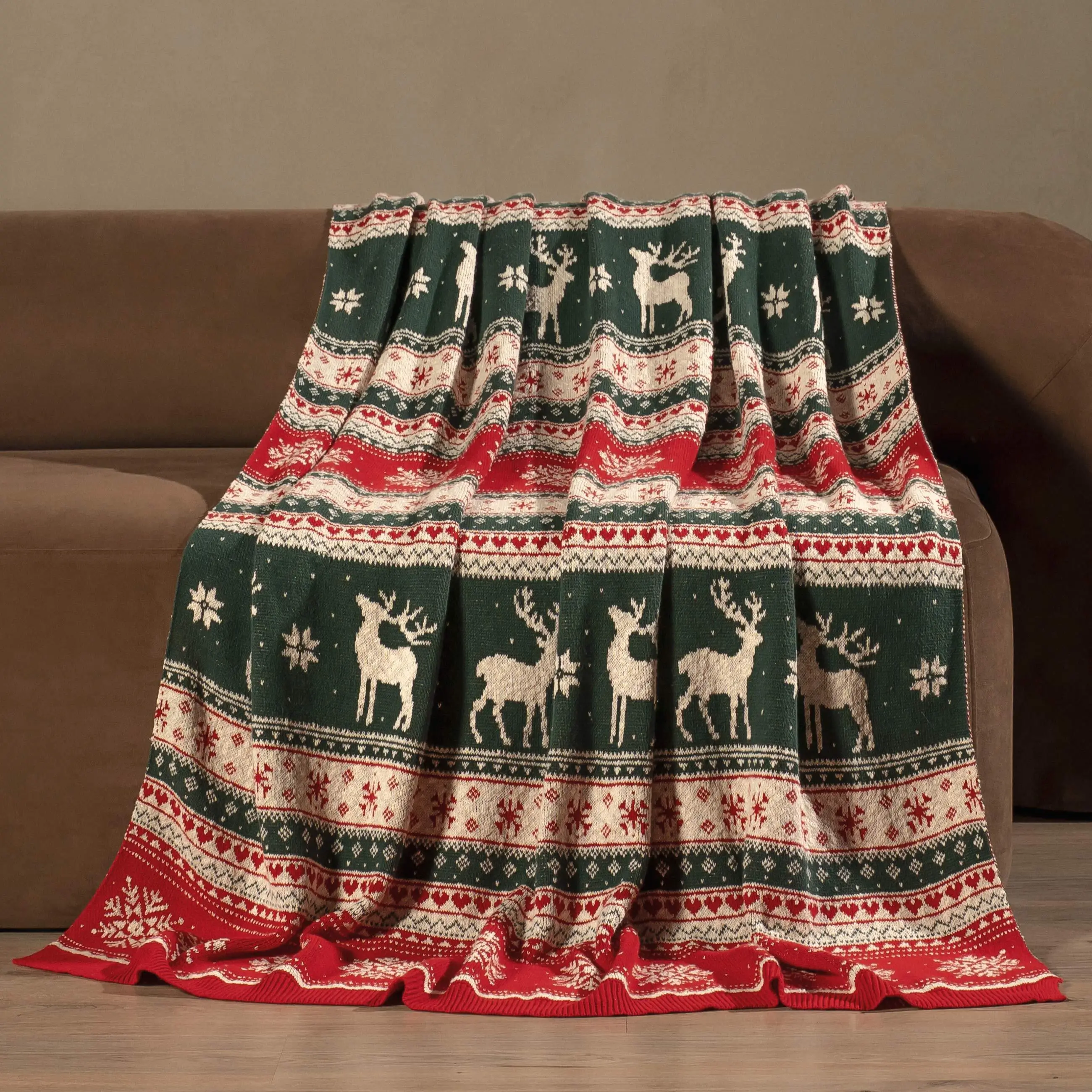 Плед, 130х170 см, хлопок, молочно-коричневый, Скандинавские узоры, Lapland print