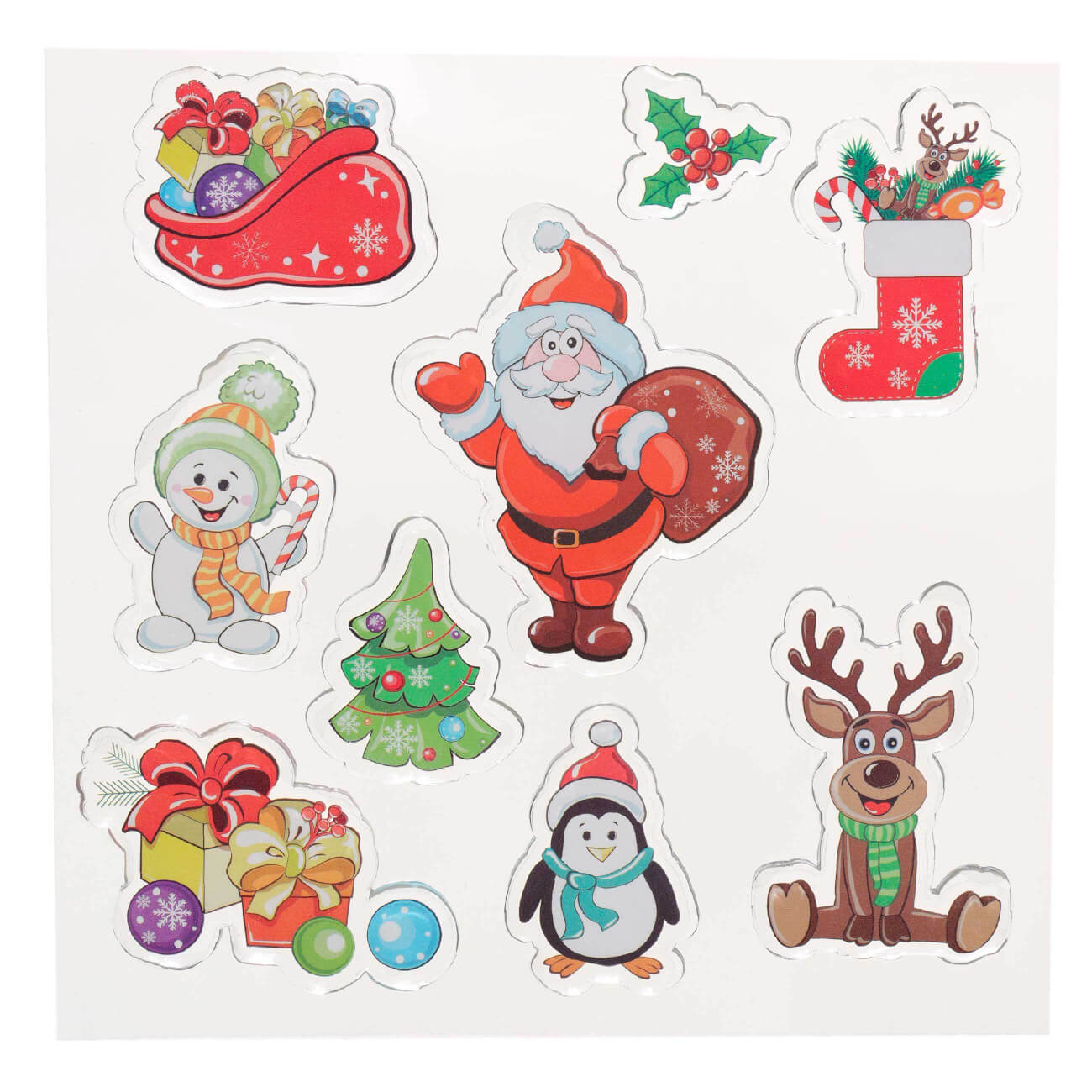 

Набор наклеек, 19х19 см, многоразовая, термопластик, Санта с друзьями, Christmas