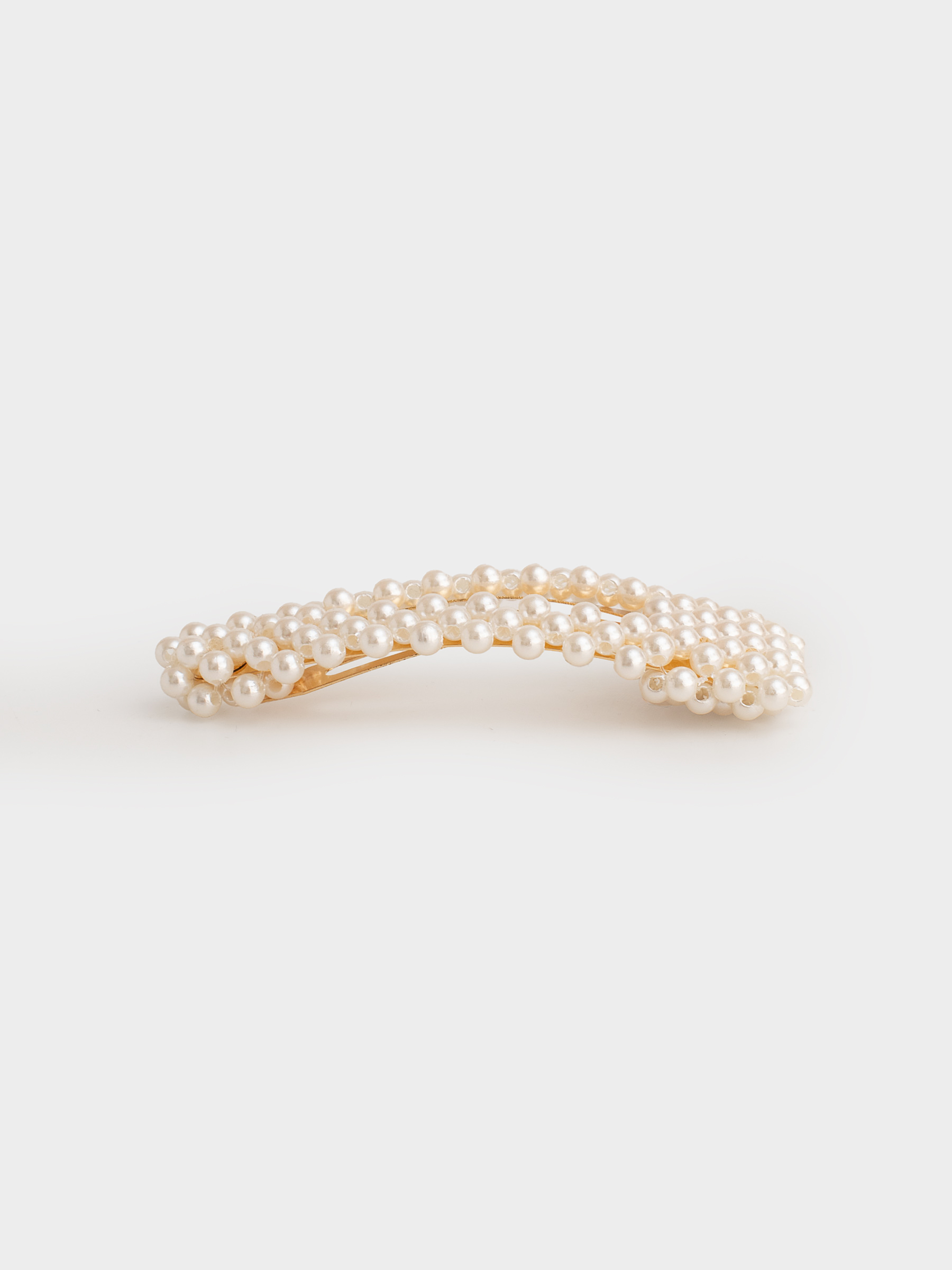 Заколка для волос, 8 см, пластик/металл, молочная, Бусины, Pearl, image-1