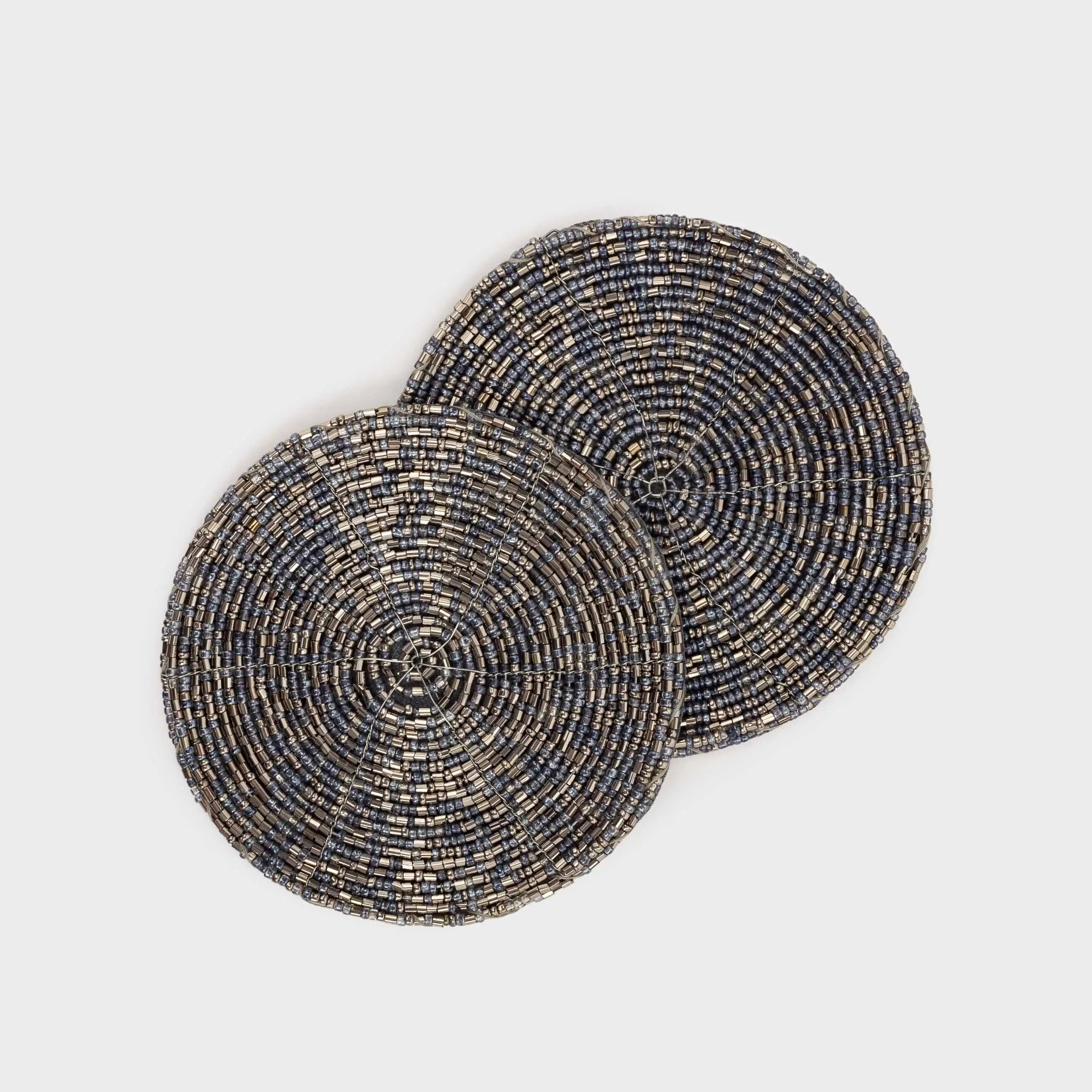 Подставка под кружку, 10 см, 2 шт, бисер, круглая, серебристо-голубая, Shiny beads, image-0