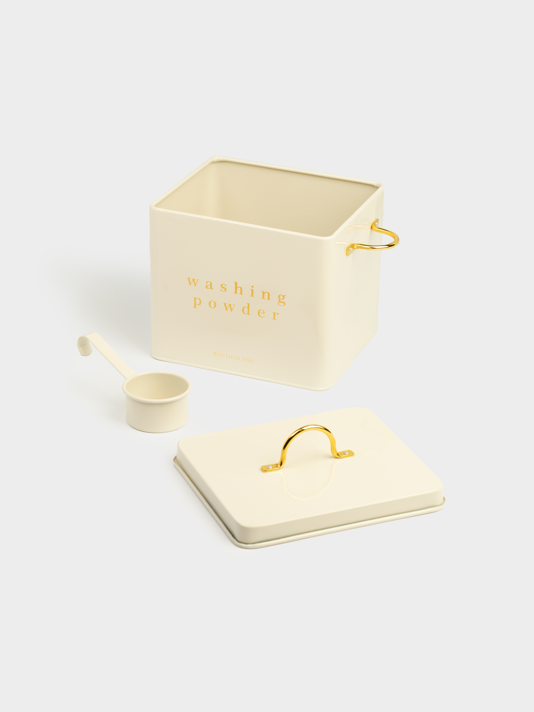 Контейнер для стирального порошка, 4 л, с мерной ложкой, металл, белый, Compact gold, image-4