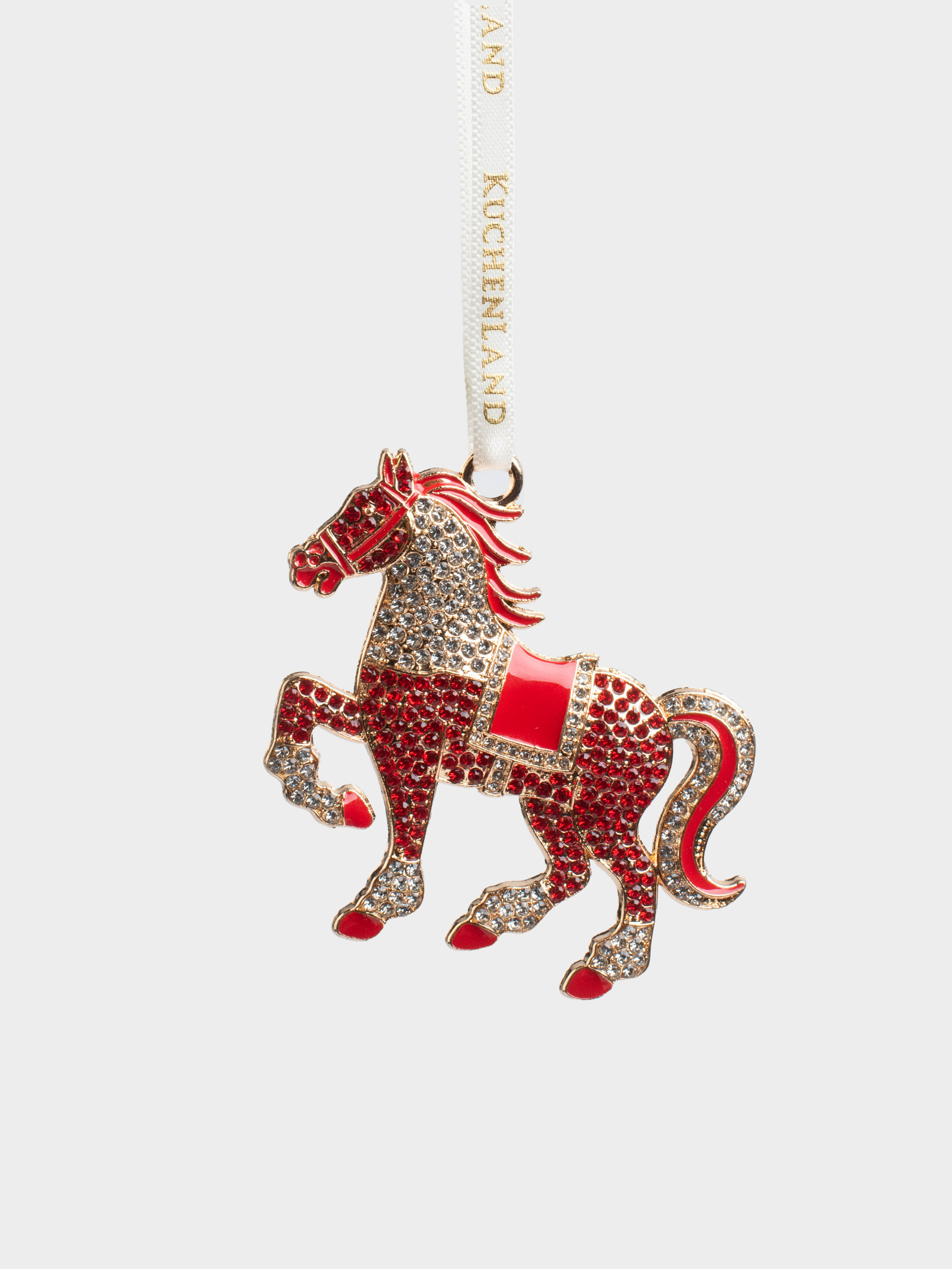 Игрушка елочная, 6 см, металл/стразы, красная, Конь со стразами, Figure horse, image-0