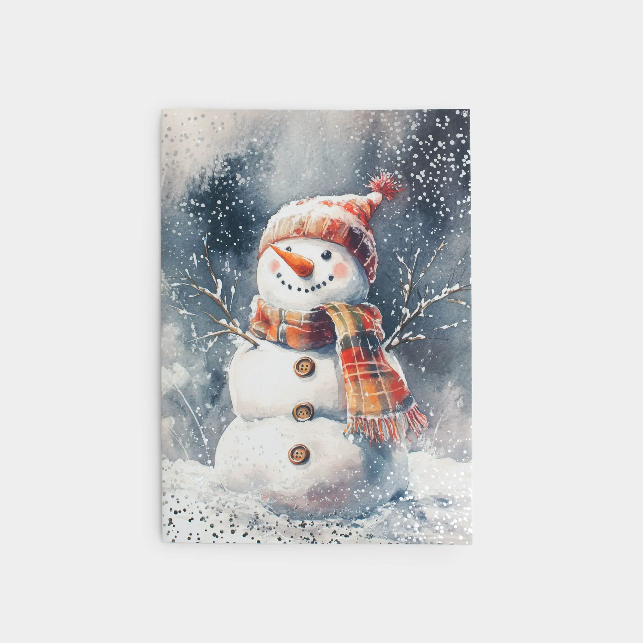 Открытка подарочная, 12х17 см, бумага, серебристая, Снеговик, Snowy