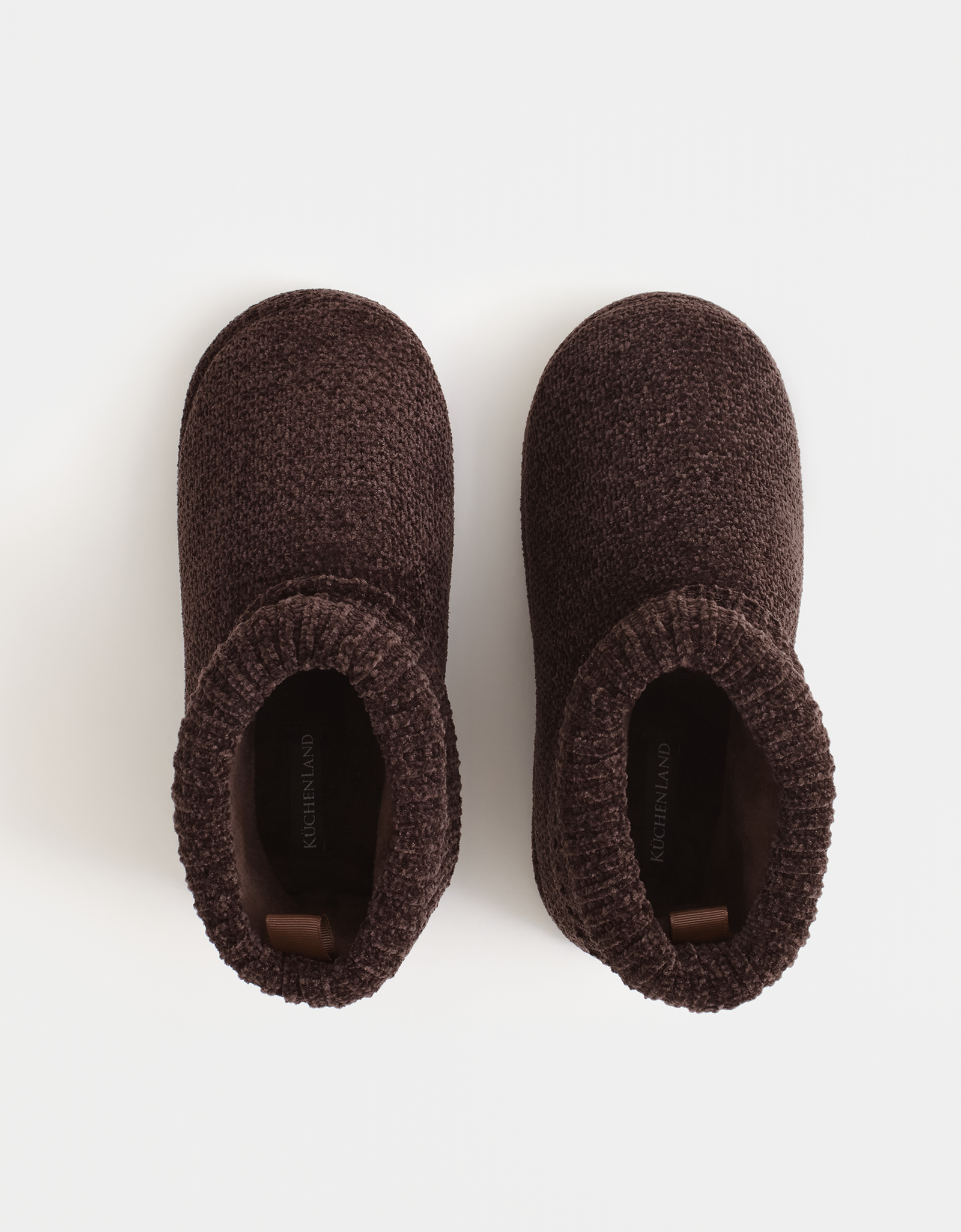 Тапочки женские, домашние, высокие, шенил/вельвет, коричневые, Knitted, image-1