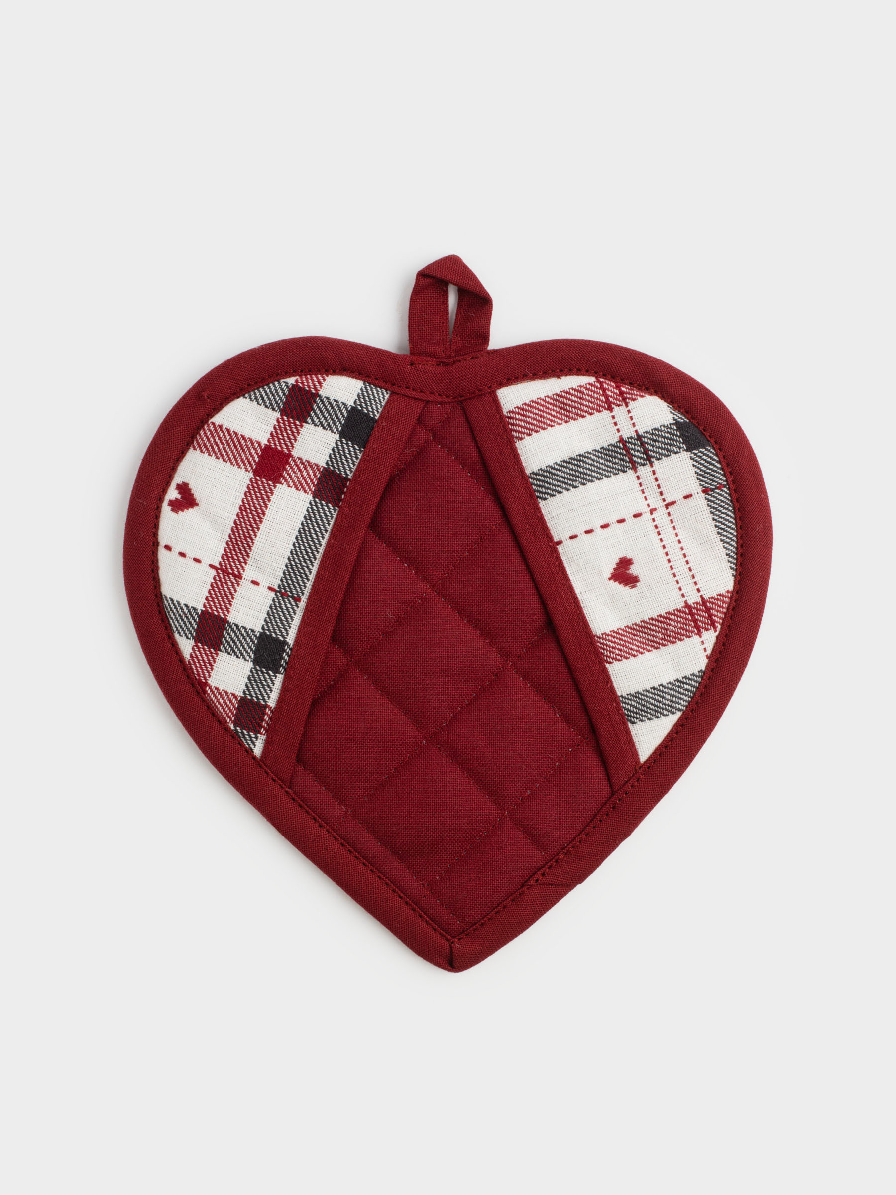 Прихватка, 20х20 см, хлопок, молочная, Сердце в клетку, Hazel heart, image-0