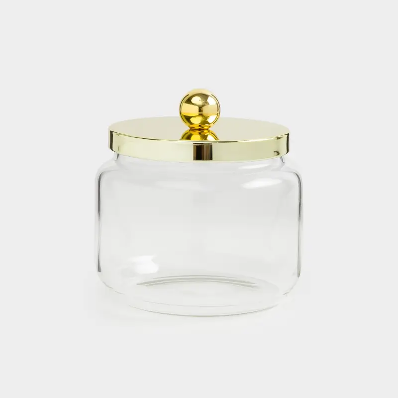 Емкость для хранения, 9х9 см, 300 мл, стекло/металл, золотистая, Classic gold ,image-0