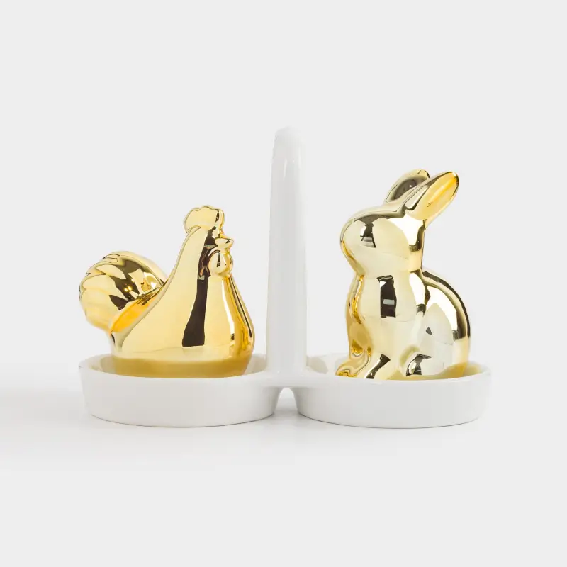 Набор для соли и перца, 16 см, на подставке, керамика, золотисто-белый, Easter gold ,image-0