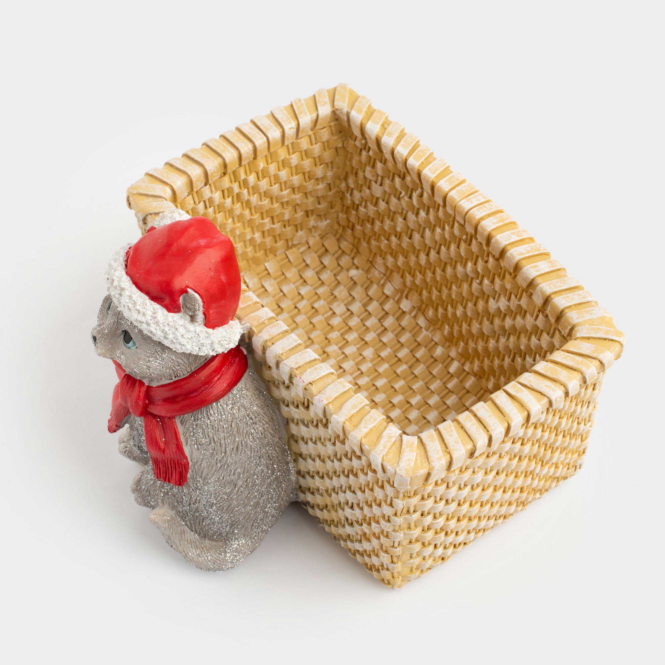 Конфетница, 18х13 см, полирезин, бежевая, Кот с корзиной, Christmas cat, image-4