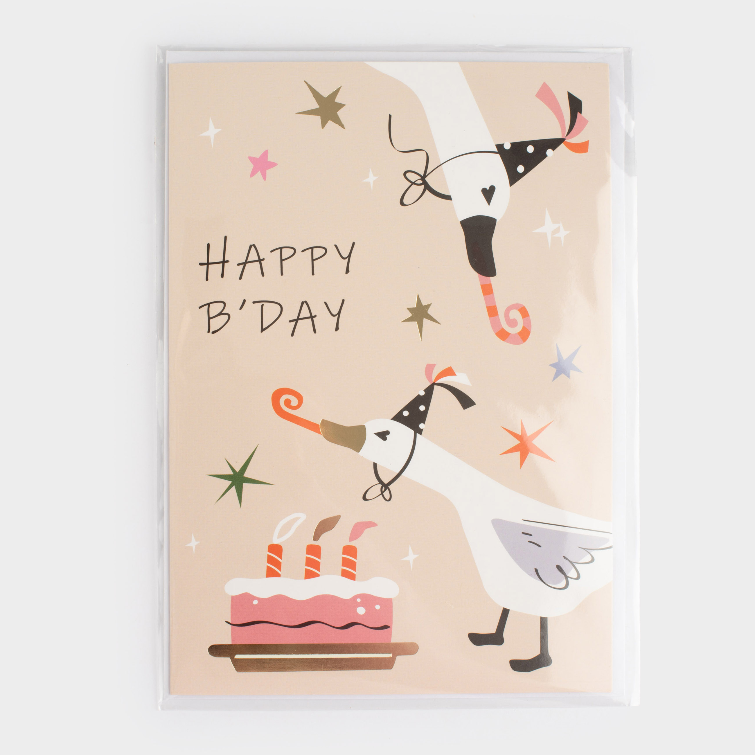 Открытка подарочная, 12х17 см, бумага, серая, Гуси, Birthday
