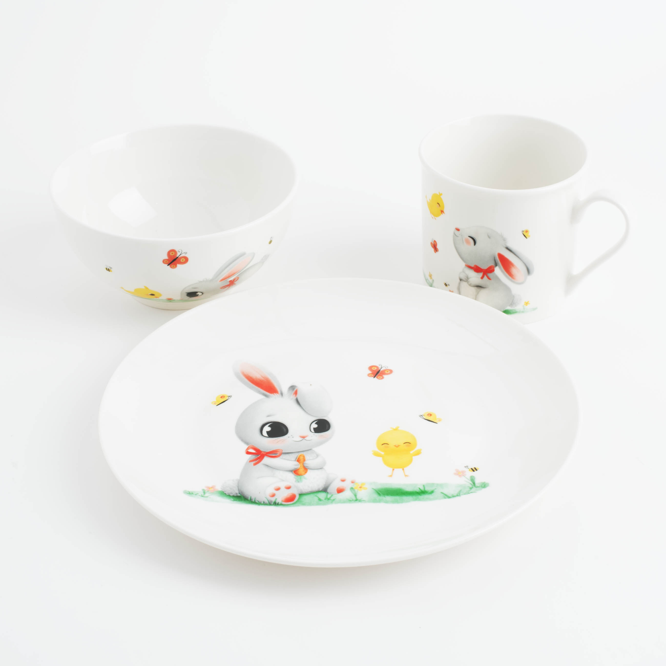 Набор посуды, детский, 3 пр, фарфор N, белый, Кролик и цыпленок, Easter kids изображение № 2