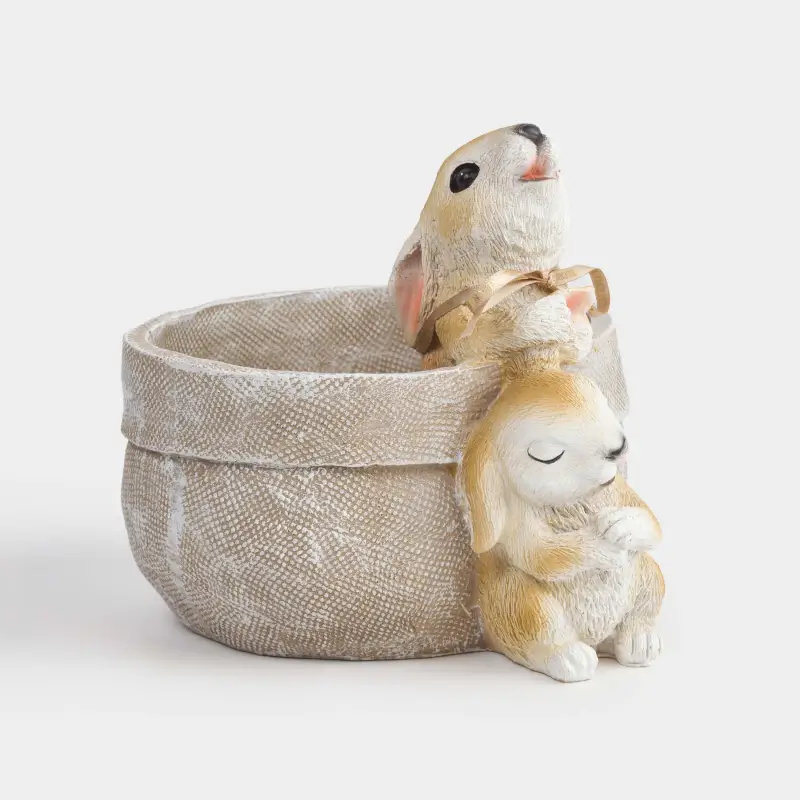 Ваза декоративная, 20х14 см, полирезин, бежевая, Кролики, Natural Easter ,image-0