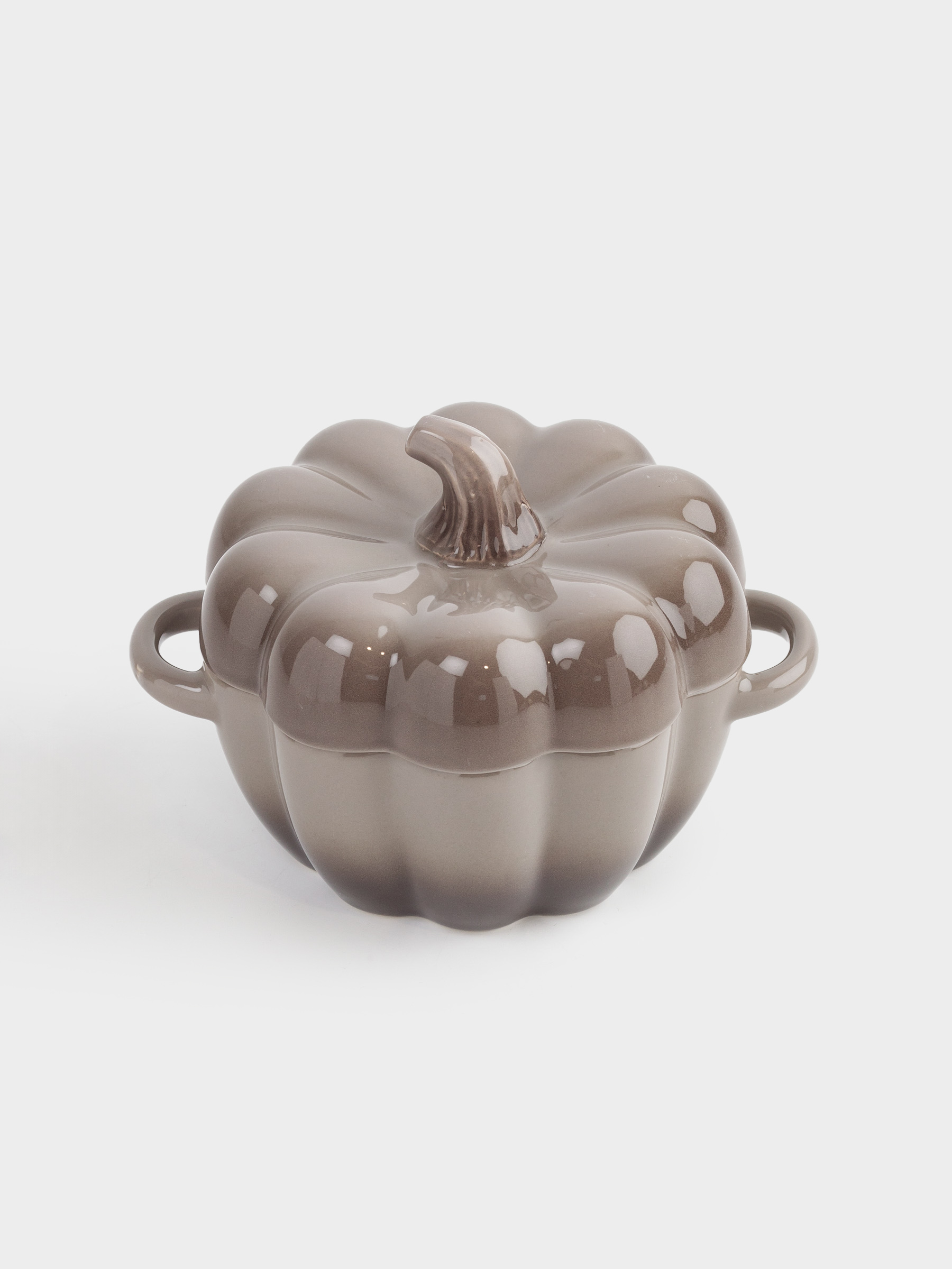 Кокотница, 11 см, 350 мл, с крышкой, керамика, серо-коричневая, Тыква, Gourd, image-1