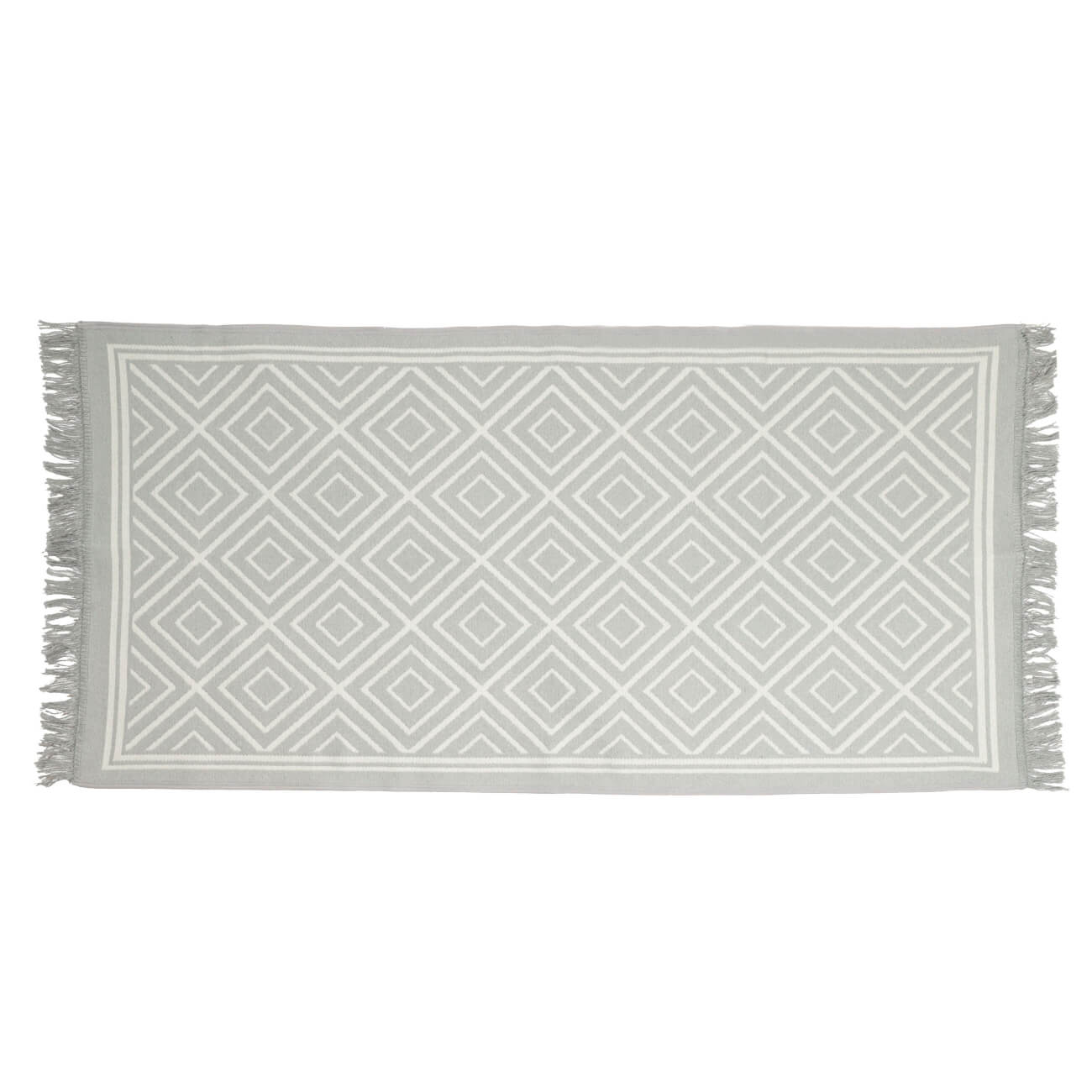 коврик придверный x y carpet коричневый 50х80 см grs04 br2 Коврик, 80х150 см, двусторонний, с бахромой, акрил, бело-серый, Узор, Carpet