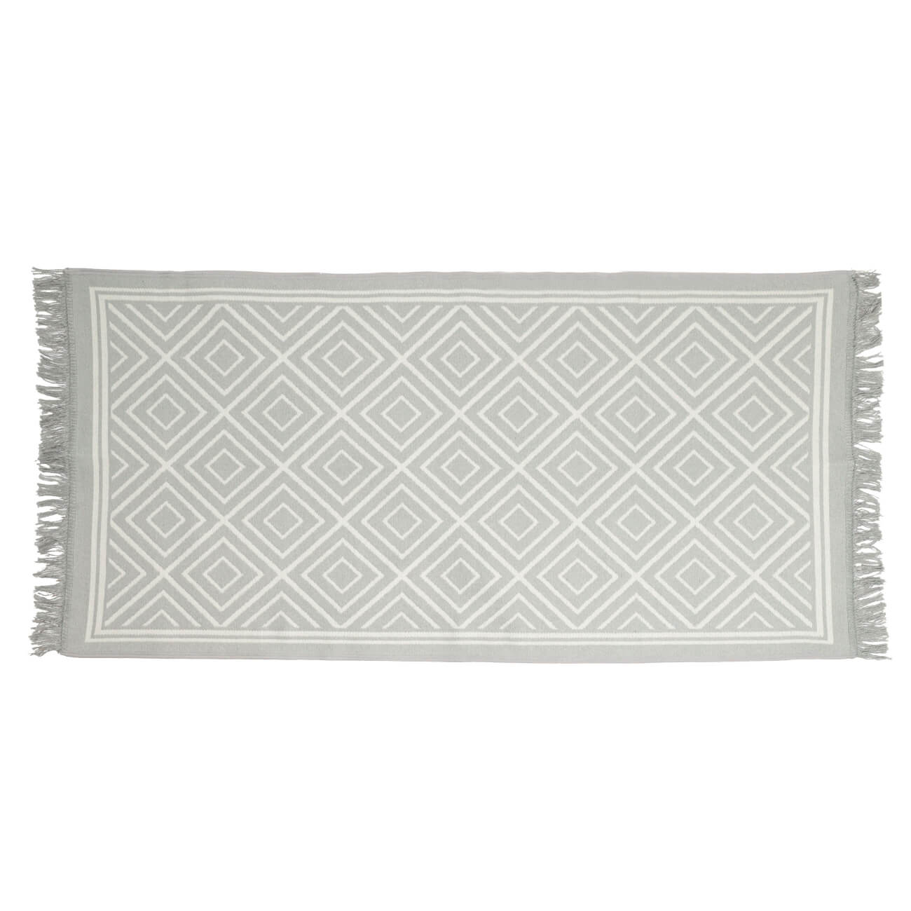 

Коврик, 80х150 см, двусторонний, с бахромой, акрил, бело-серый, Узор, Carpet