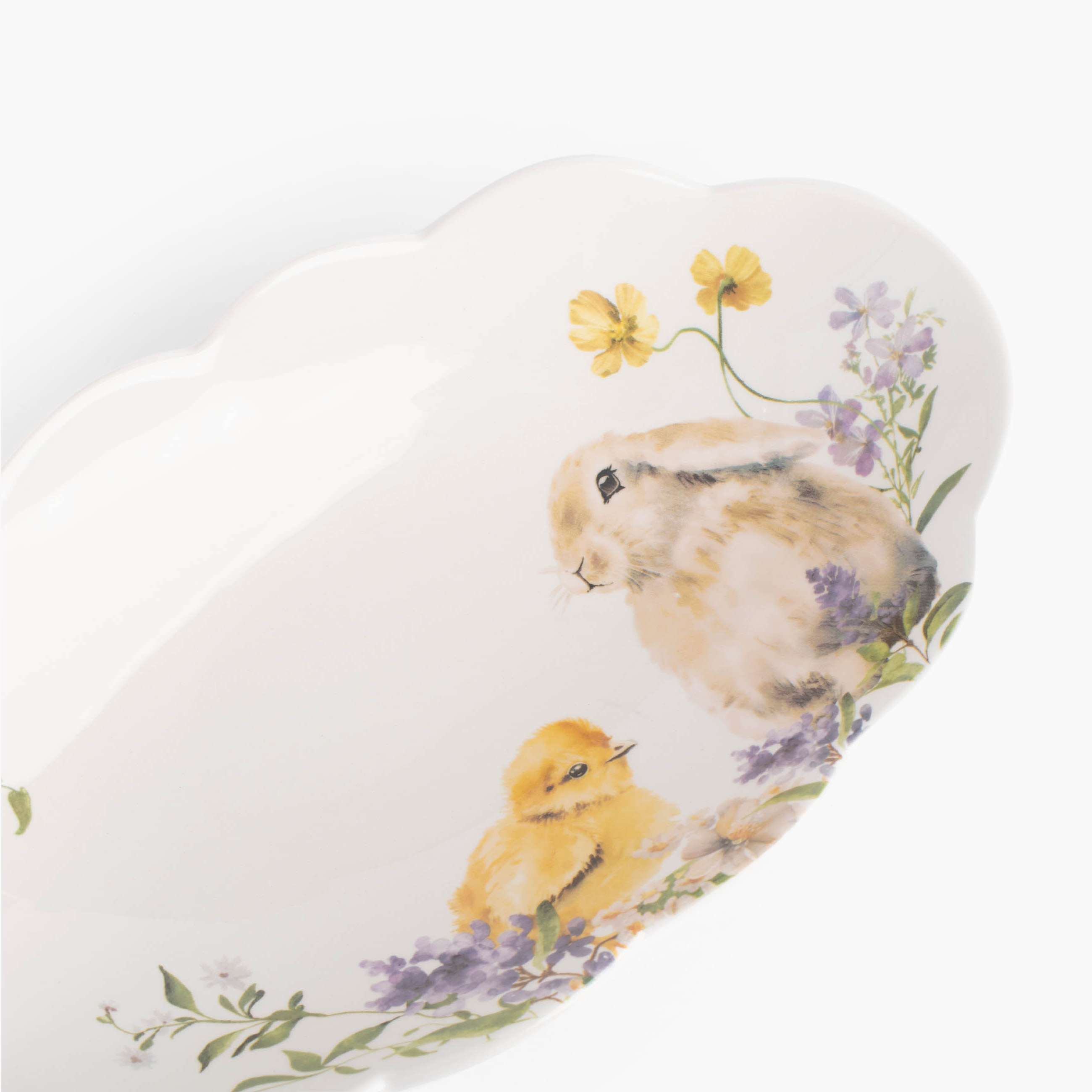 Блюдо, 31х18 см, керамика, овальное, белое, Кролик и цыпленок в цветах, Easter изображение № 5