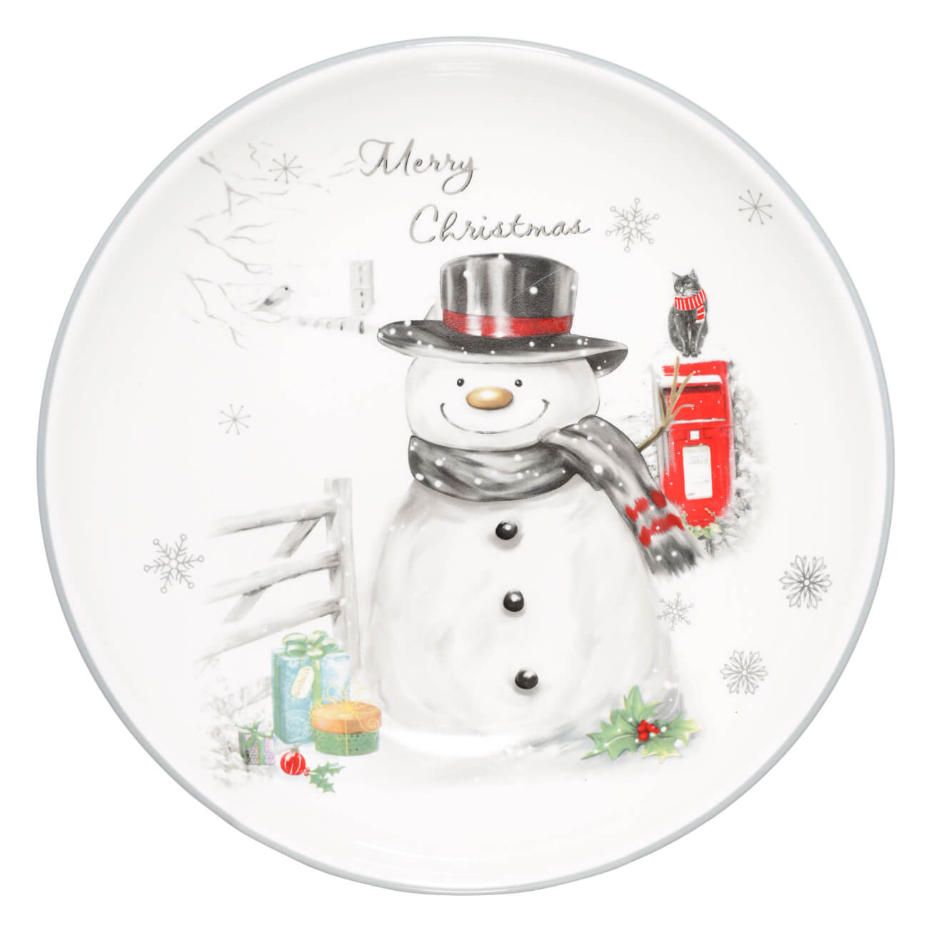 Тарелка закусочная, 22 см, керамика, белая, Снеговик в шляпе, Friendly snowman