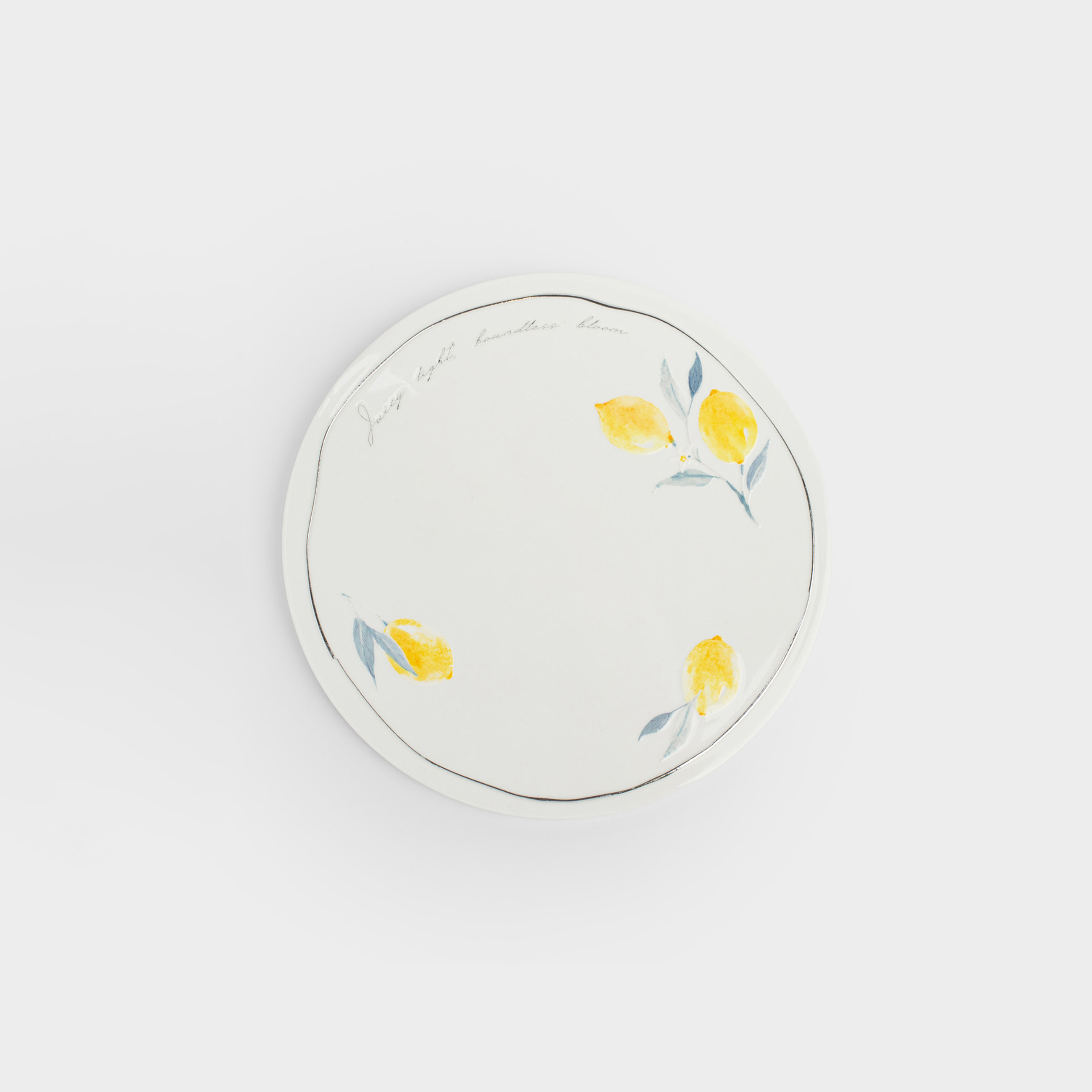 Подставка под горячее 20 см керамикапробка круглая белая Лимоны и листья Sicily 799₽