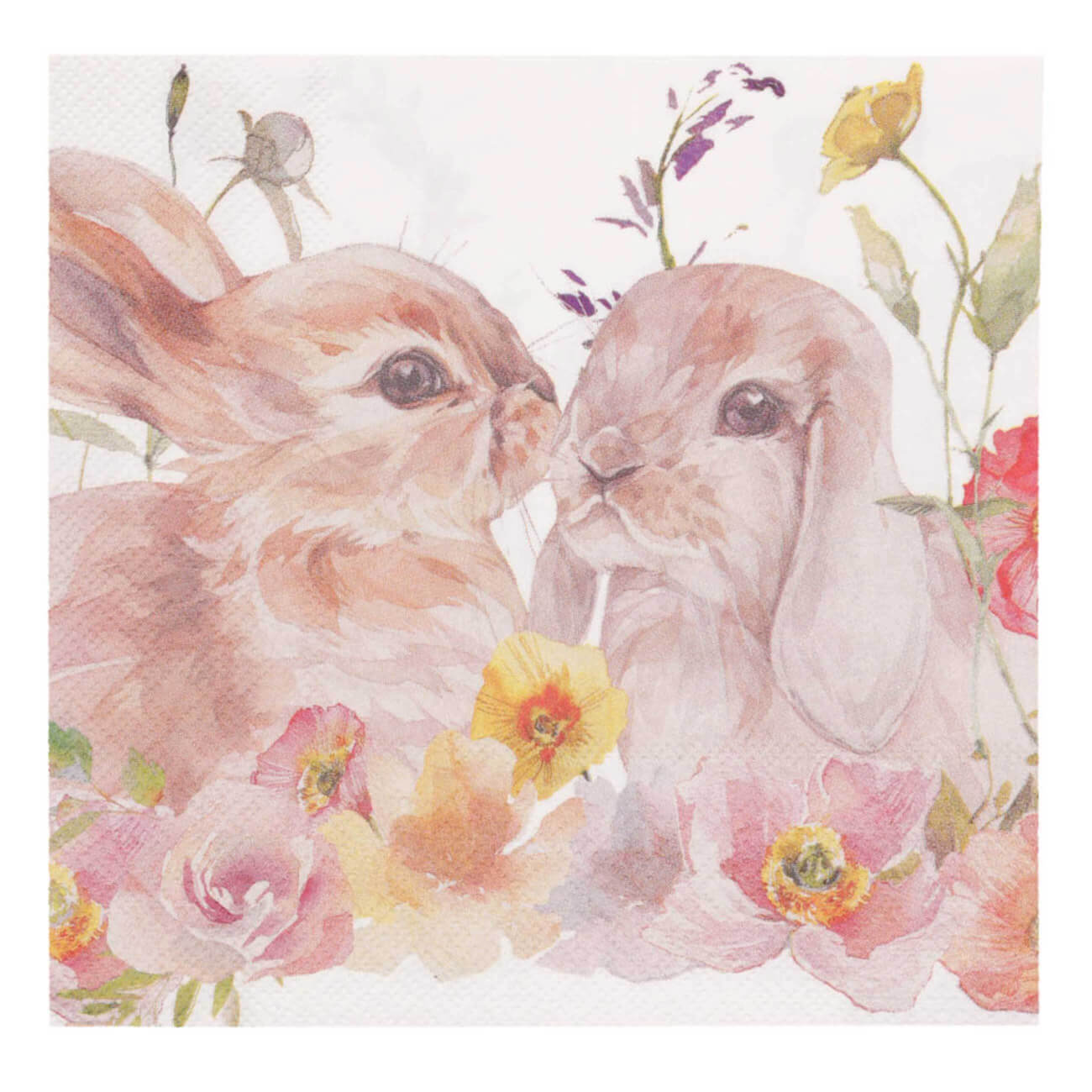 

Салфетки бумажные, 33х33 см, 20 шт, белые, Кролики в цветах, Easter