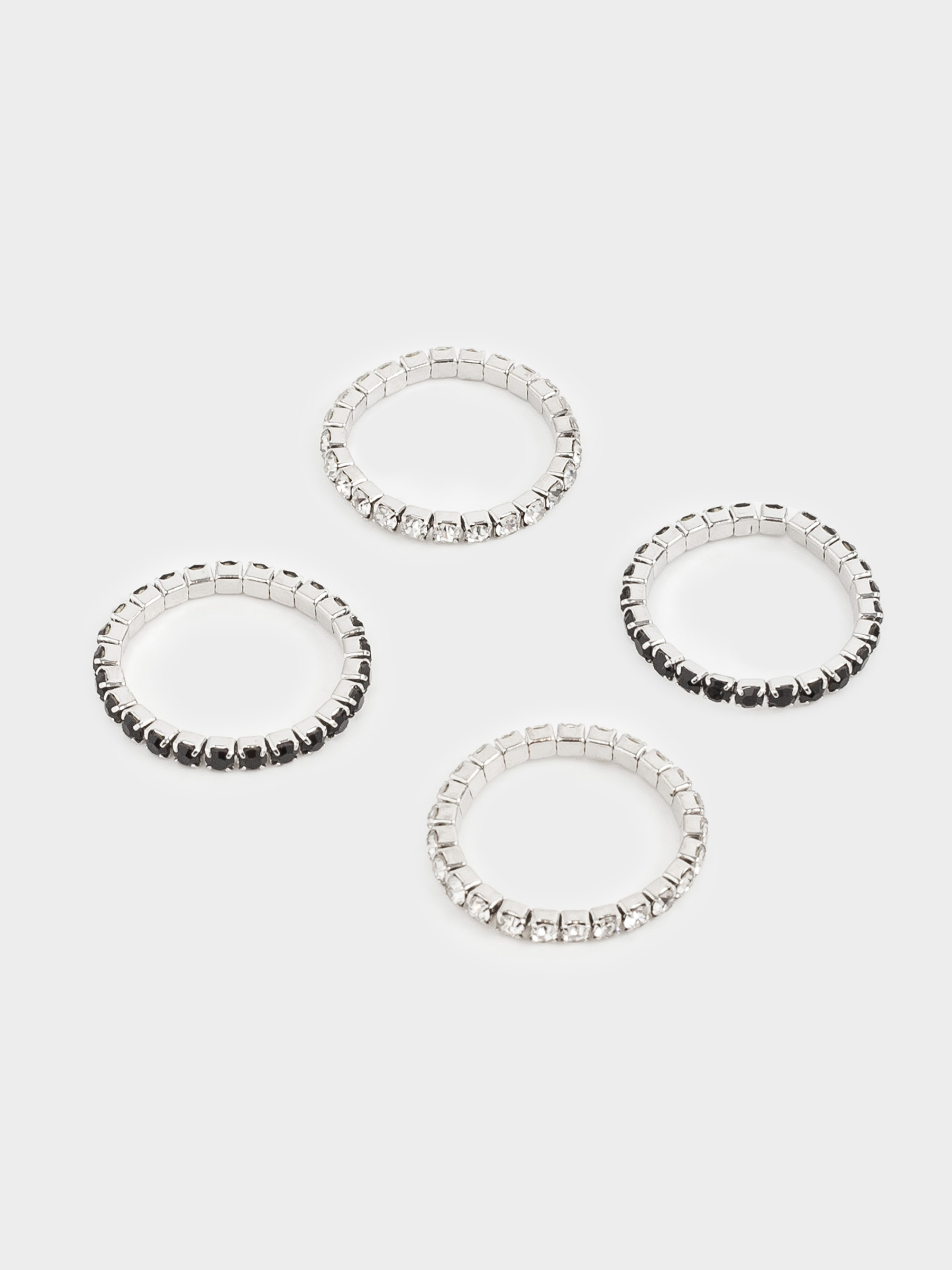 Набор колец, р. S-M, 4 шт, единый размер, металл/стразы, Кристаллы, Jewelry crystal
