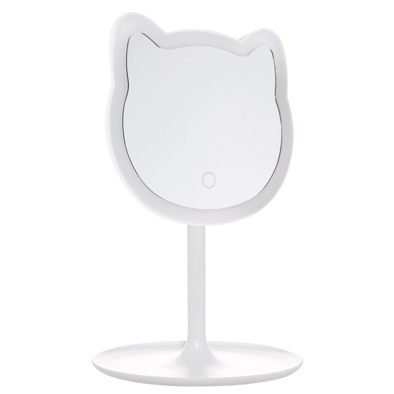 Зеркало настольное, 29 см, с подсветкой, на подставке, пластик, белое, Кот, Cat зеркало настольное на подставке круглое с увеличением 8 frap f6208