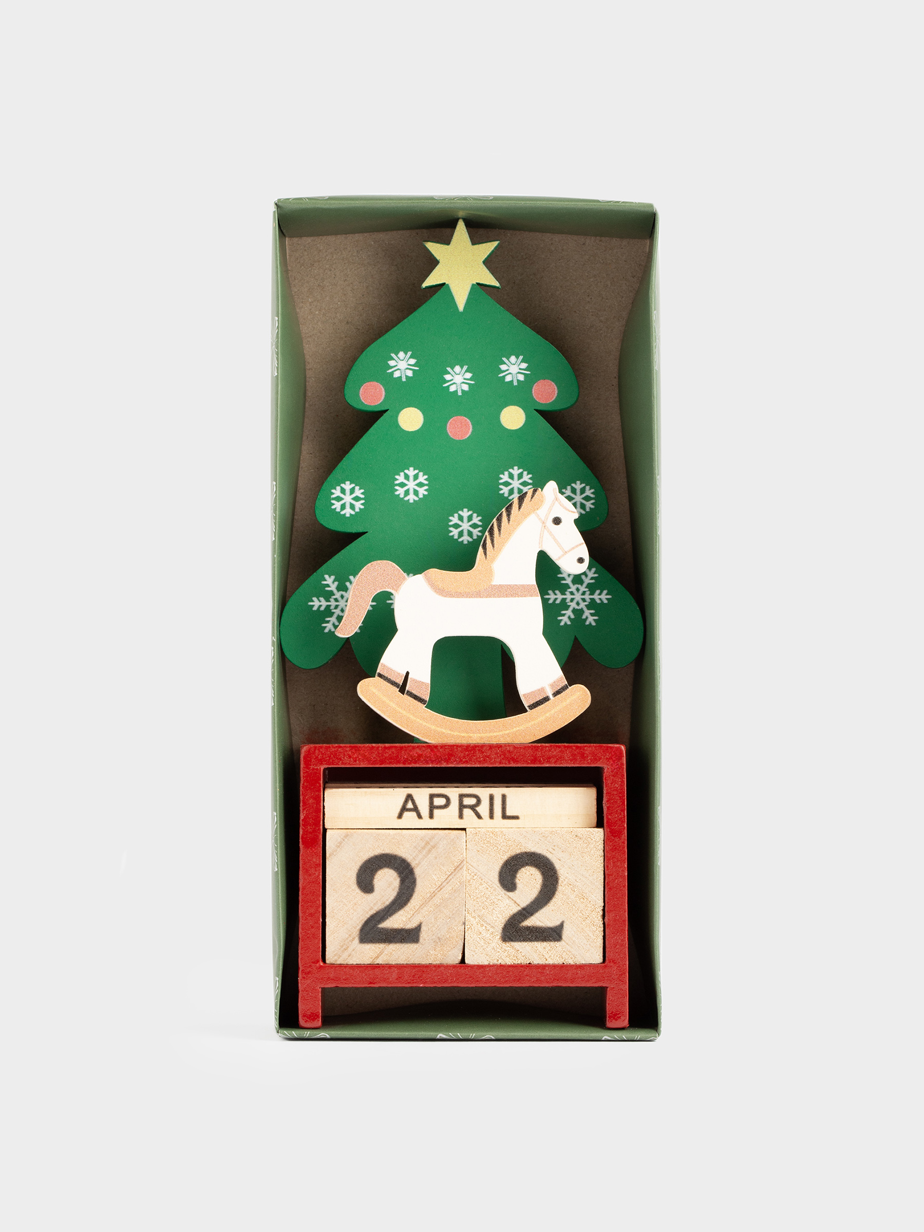 Календарь настольный, 7x14 см, с кубиками, МДФ, зелено-красный, Лошадка, Christmas style, image-3