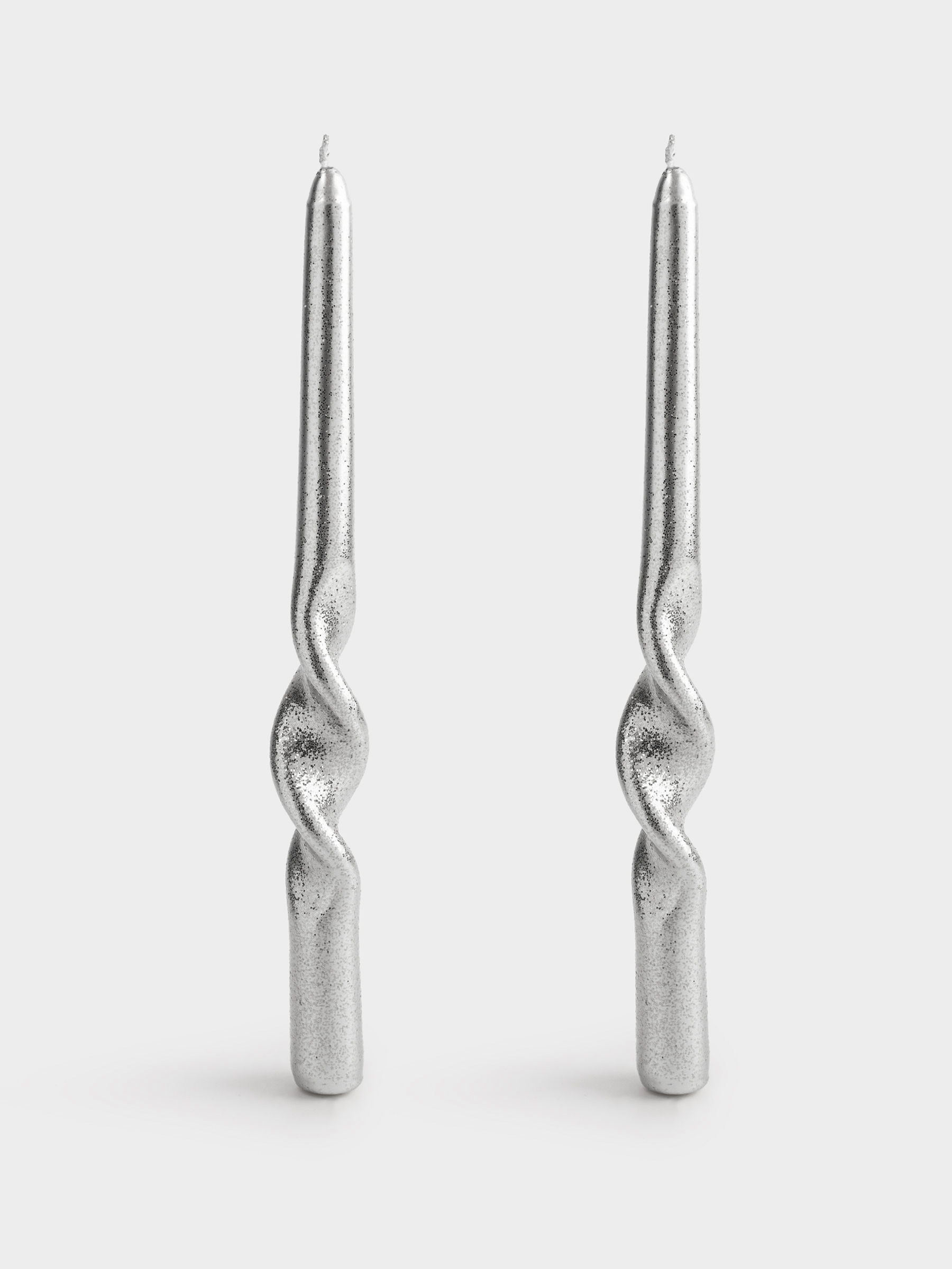 Свеча, 25 см, 2 шт, тонкая, с блестками, серебристая, Спираль, Spiral shape, image-0