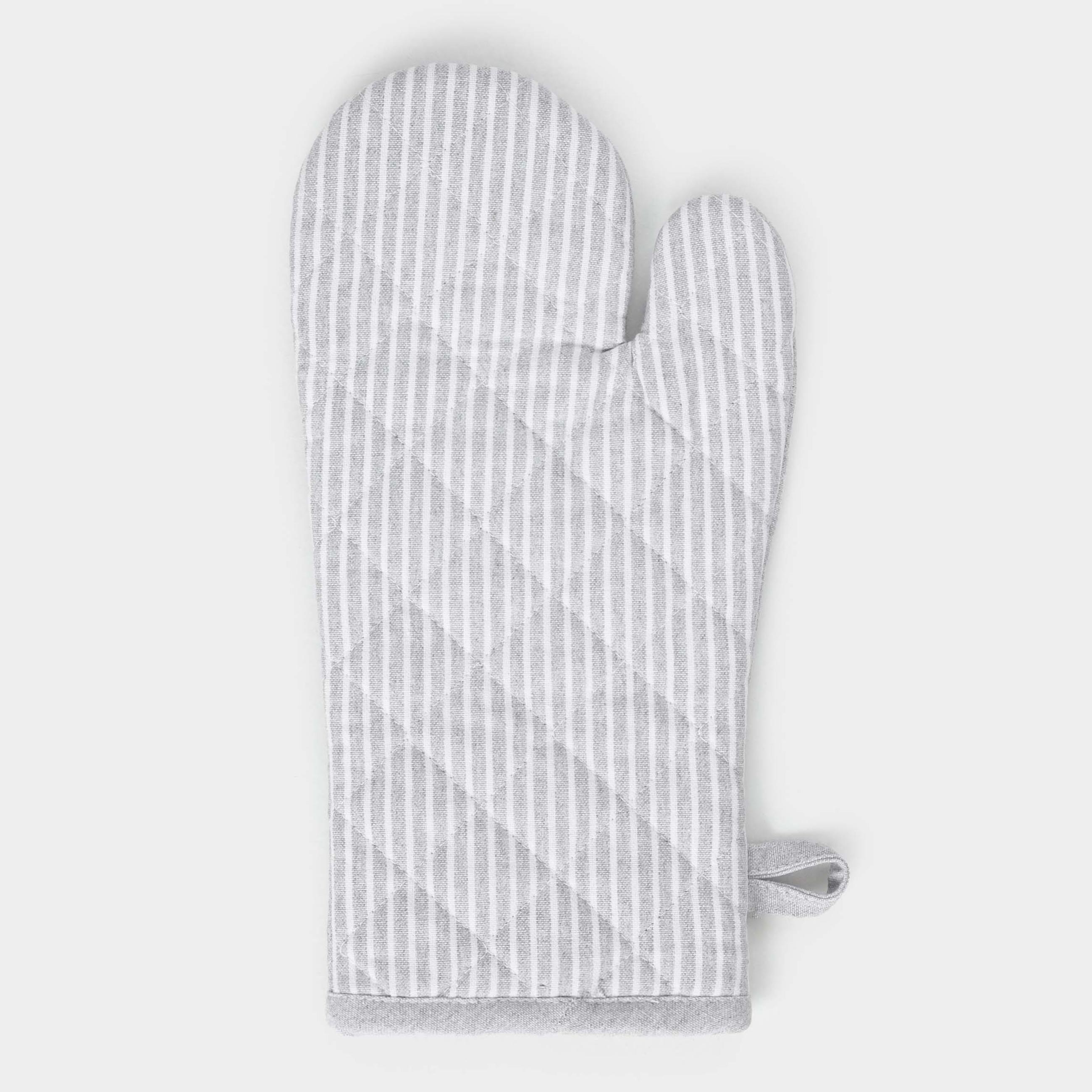 Прихватка-варежка, 17x33 см, хлопок, светло-серая, Полосы, Stripe kitchen