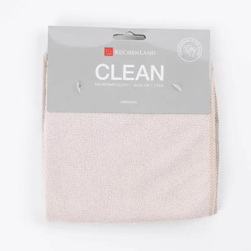 Тряпка универсальная, 30x30 см, 2 шт, микрофибра, бежево-розовая/серая, Clean
