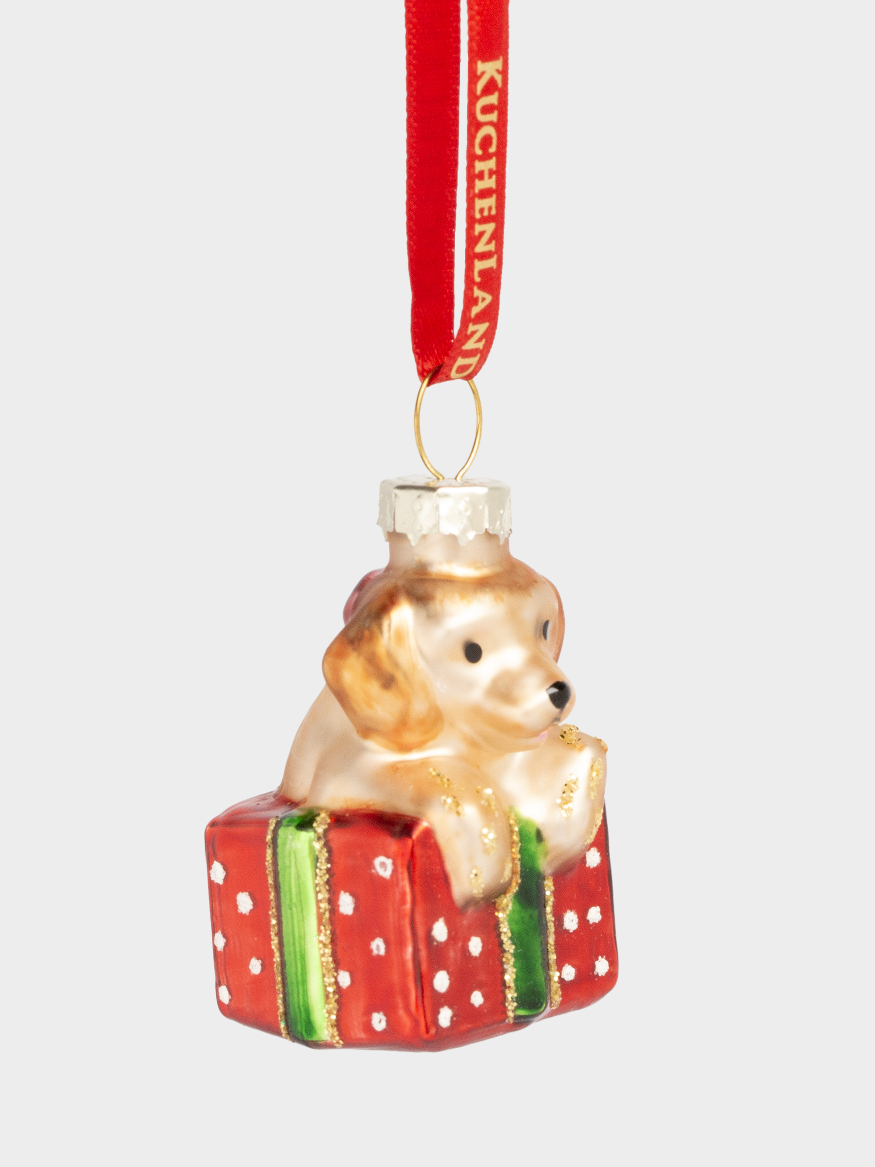 Игрушка елочная, 4 см, стекло, с блестками, золотисто-красная, Собака, Figure christmas, image-0