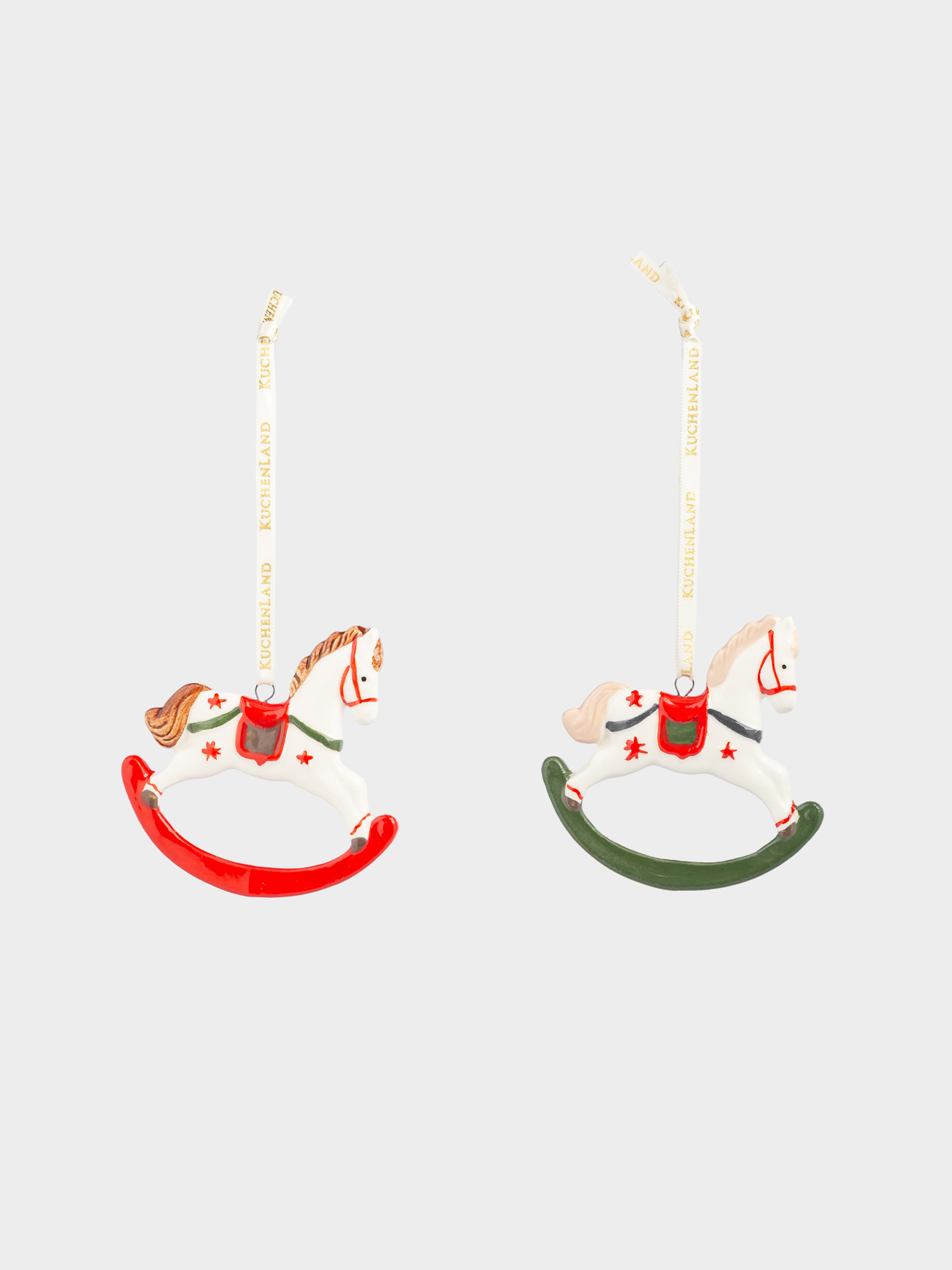Набор елочных игрушек, 7 см, 2 шт, фарфор P, Лошадка-качалка, Figure christmas, image-1