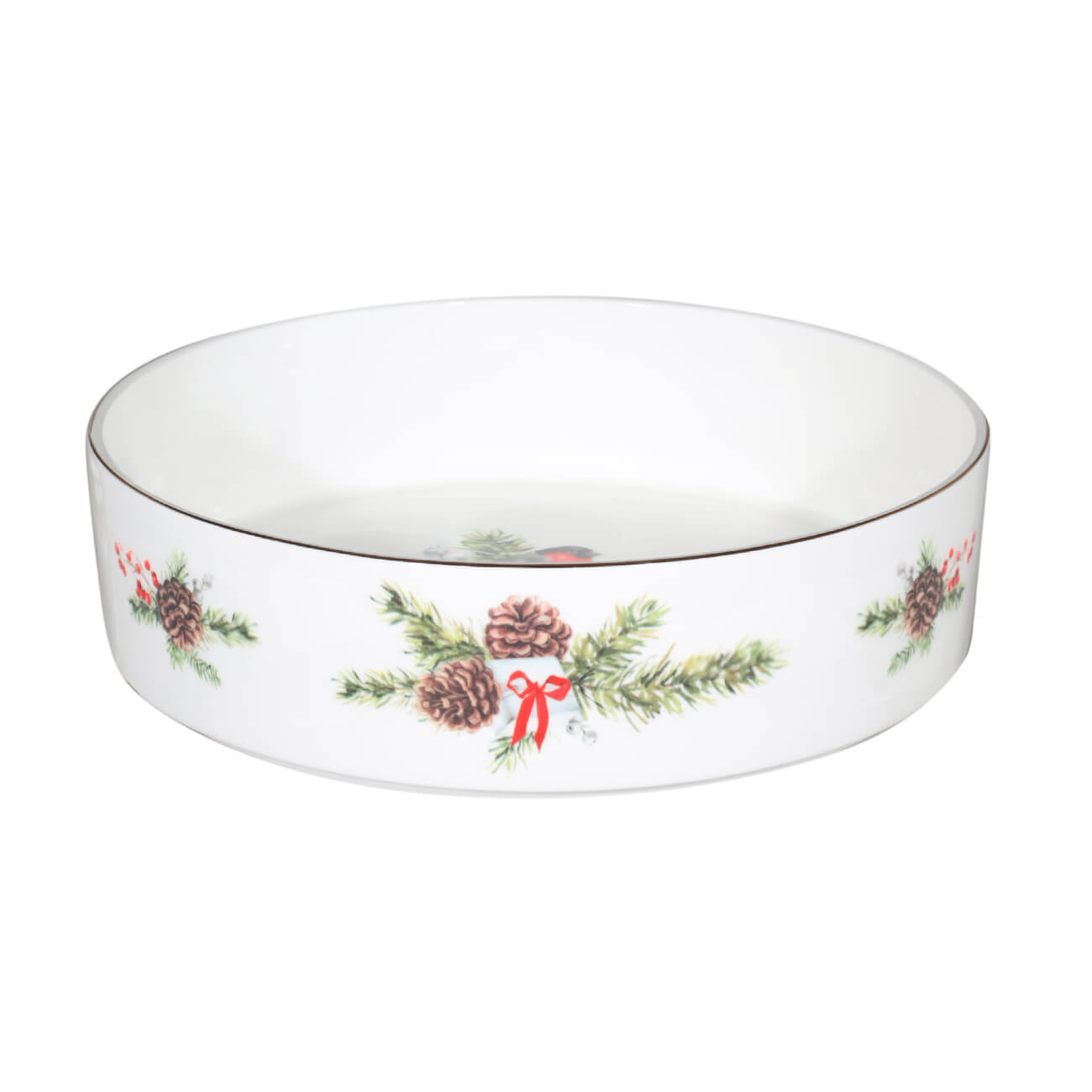 

Блюдо, 24х6 см, с бортами, фарфор F, Снегирь и шишки, Christmas miracle