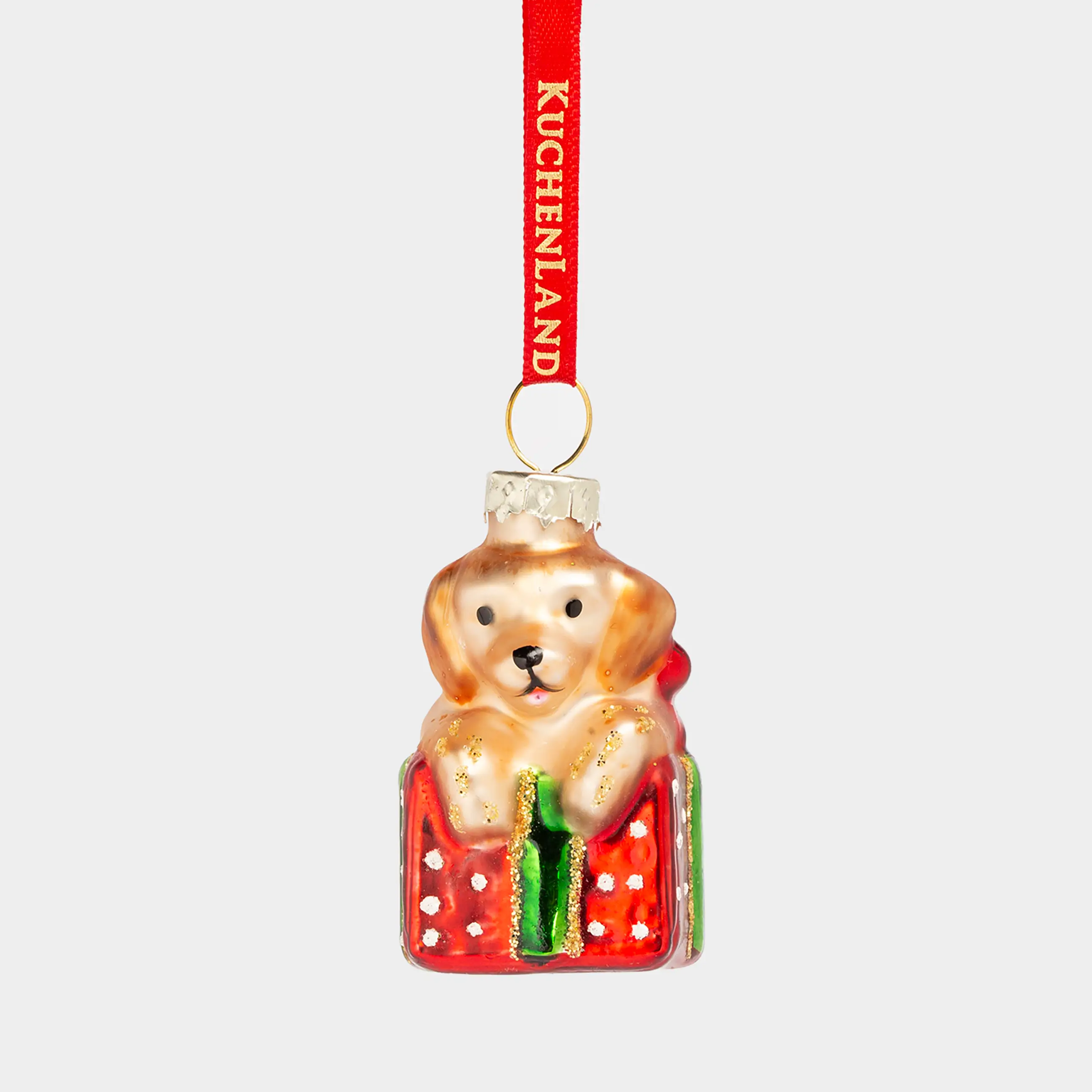 Игрушка елочная, 4 см, стекло, с блестками, золотисто-красная, Собака, Figure christmas