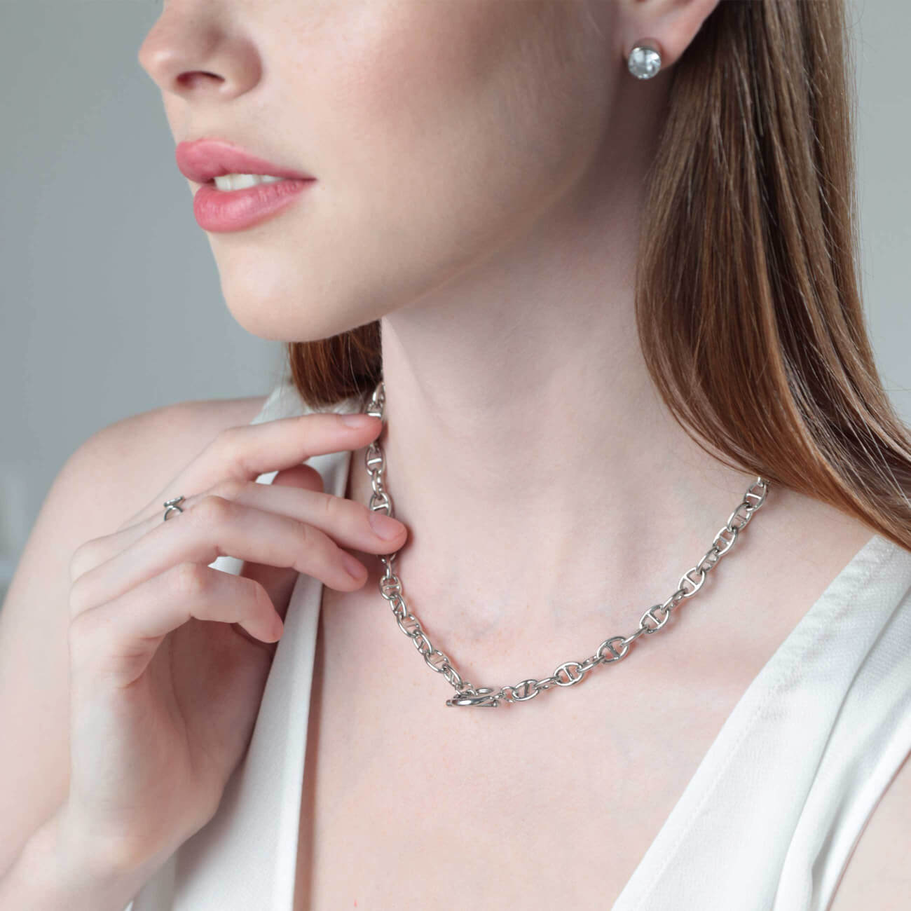 

Цепочка, 43 см, металл, серебристая, Крупное плетение, Chain weaving