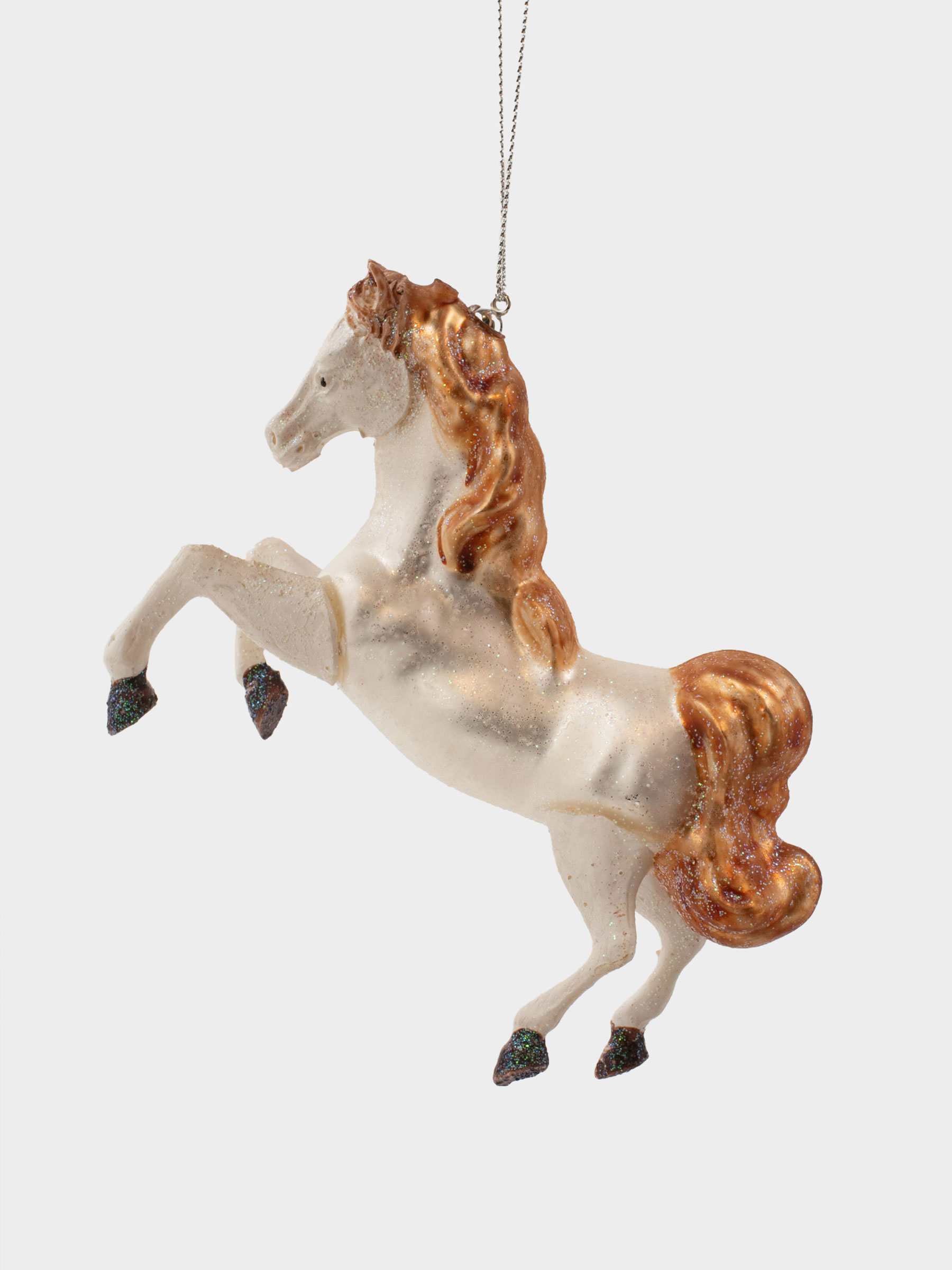 Игрушка елочная, 12х10 см, стекло, с блестками, коричневая, Конь, Figure horse, image-0