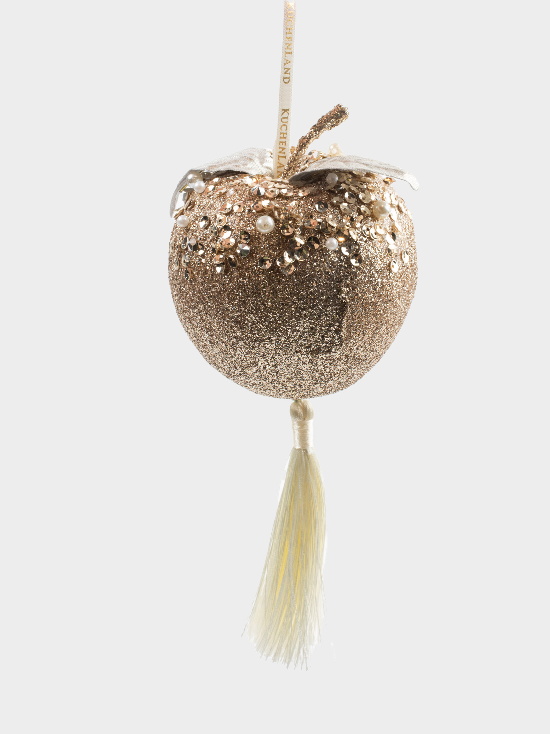 Игрушка елочная, 9 см, пенопласт, шампань, Яблоко с кисточкой, Figure sparkle, image-0