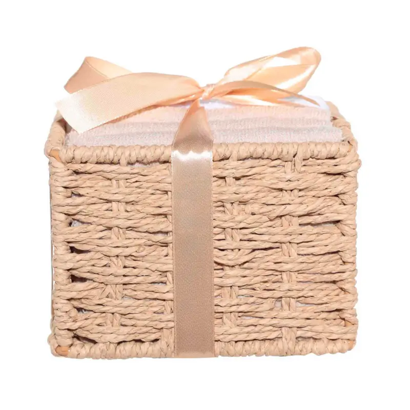 Полотенце, 30х30 см, 6 шт, в корзине с бантом, хлопок, бежевое/белое, Basket towel