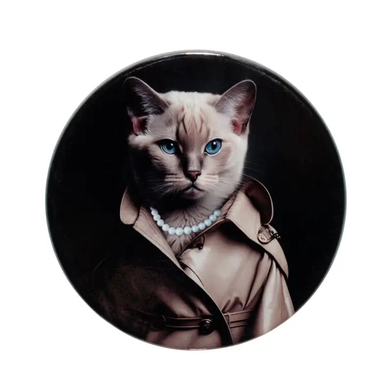 Подставка под кружку, 11 см, керамика/пробка, круглая, Кошка в пальто, On style ,image-0