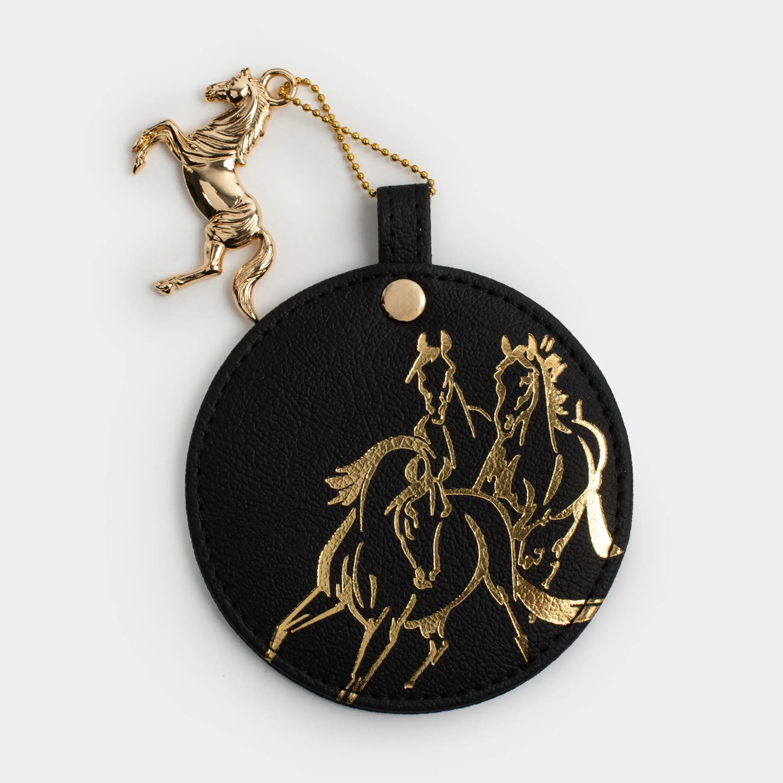 Зеркало карманное, 7 см, полиуретан/стекло, черное, Лошади, Stationery horse
