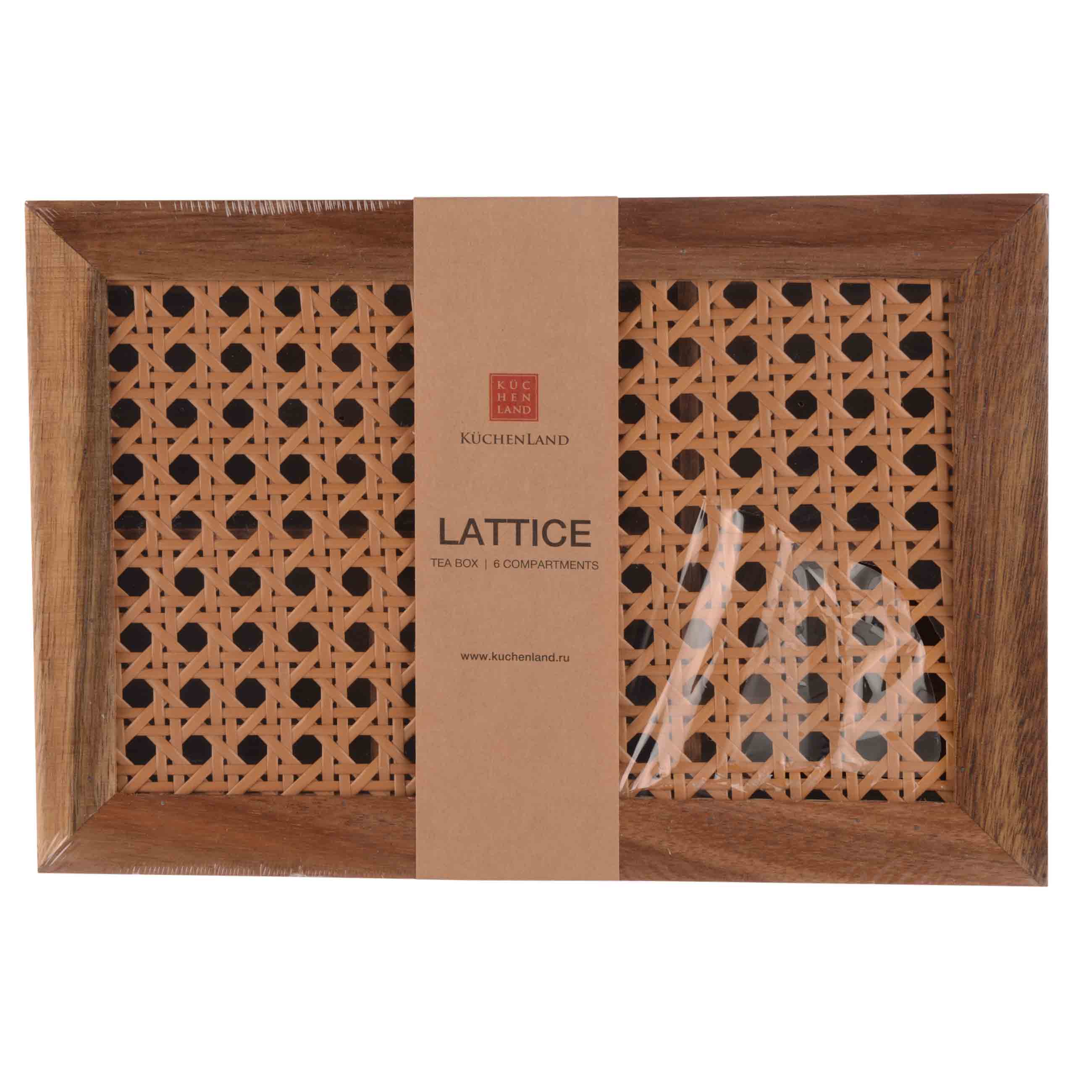 Коробка для чая, 24х16 см, 6 отд, дерево/ротанг, прямоугольная, Lattice