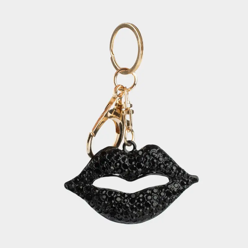 Брелок, 9 см, металл/стразы, черный, Губы, Keychain crystal ,image-0