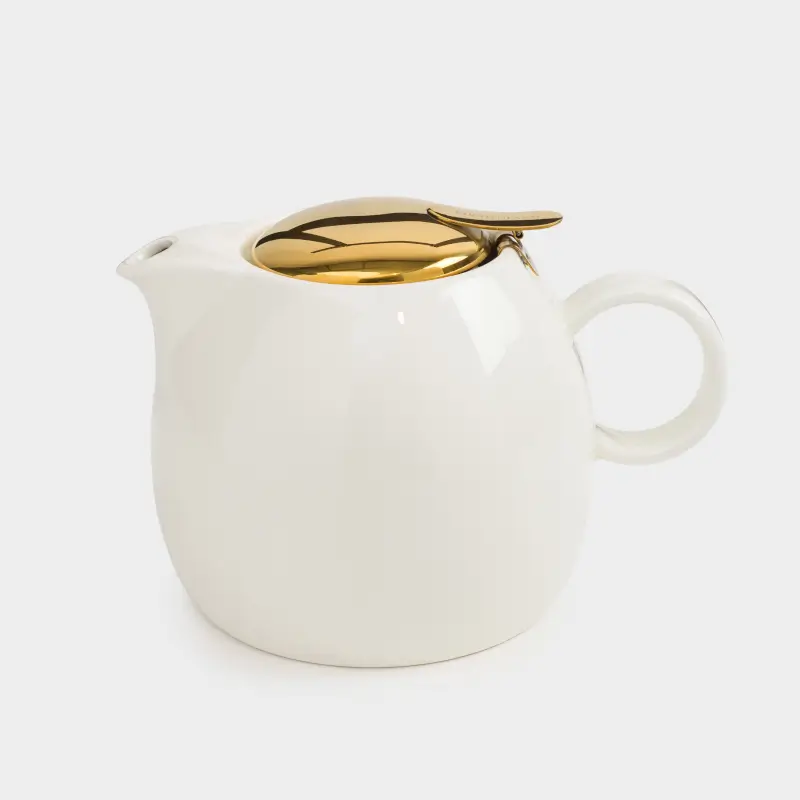 Чайник заварочный, 1 л, керамика/сталь, молочно-золотистый, Цветок, Kettle ceramo ,image-0