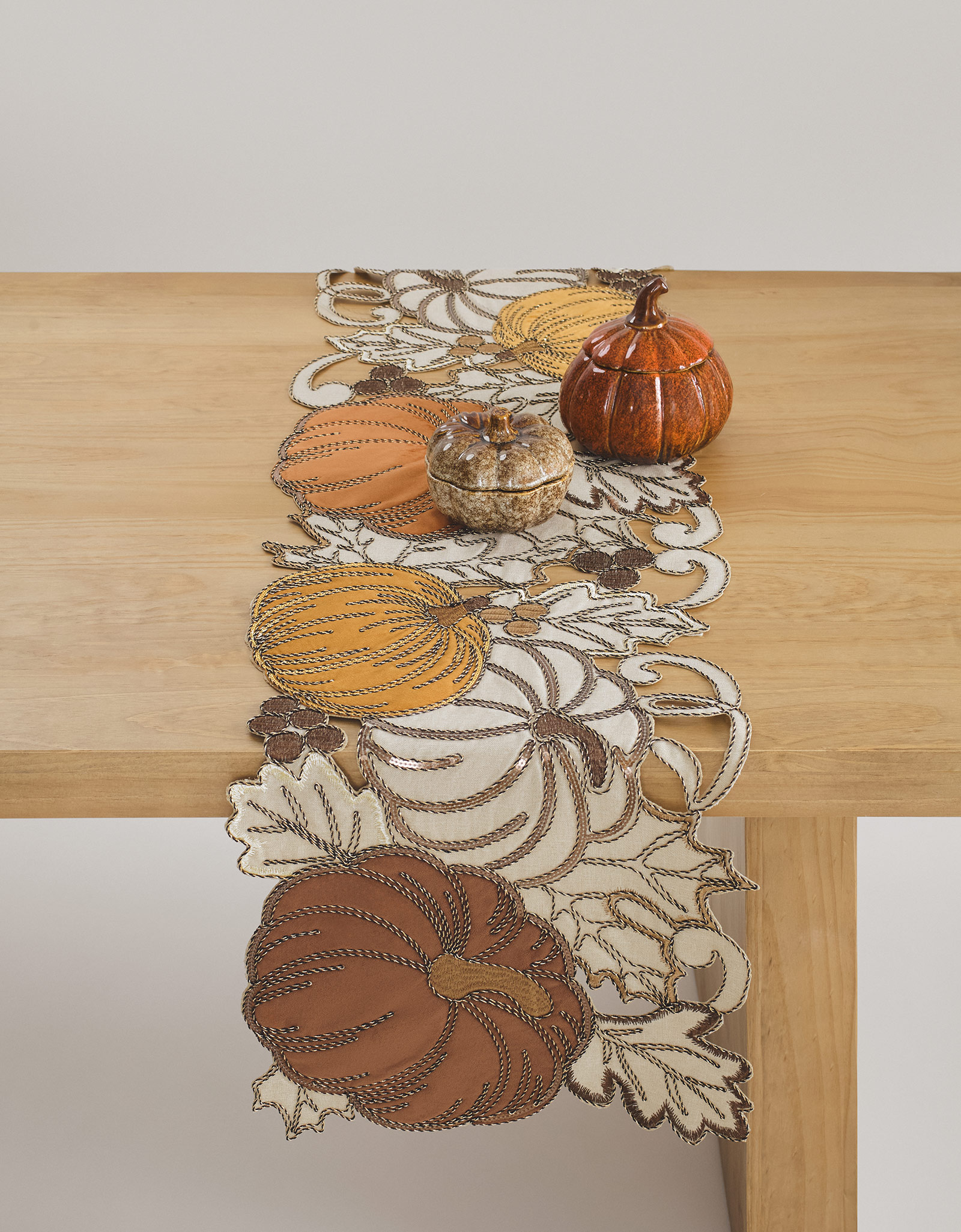 Дорожка настольная, 40х160 см, полиэстер, бежевая, Тыквы, Colors autumn, image-2