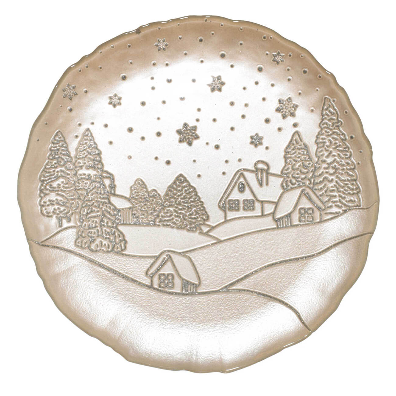 

Блюдо, 28 см, стекло, шампань, Дома и елки, Forest house